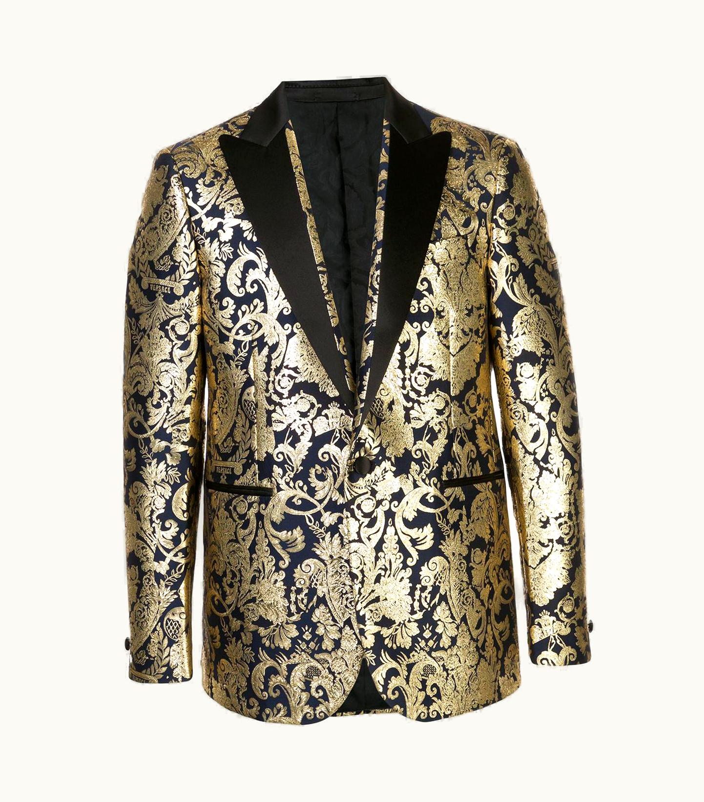 Versace Versace Mens Navy Gold Metallic Barocco Brocade BlazerS/S Dinner Jacket UZ0577547