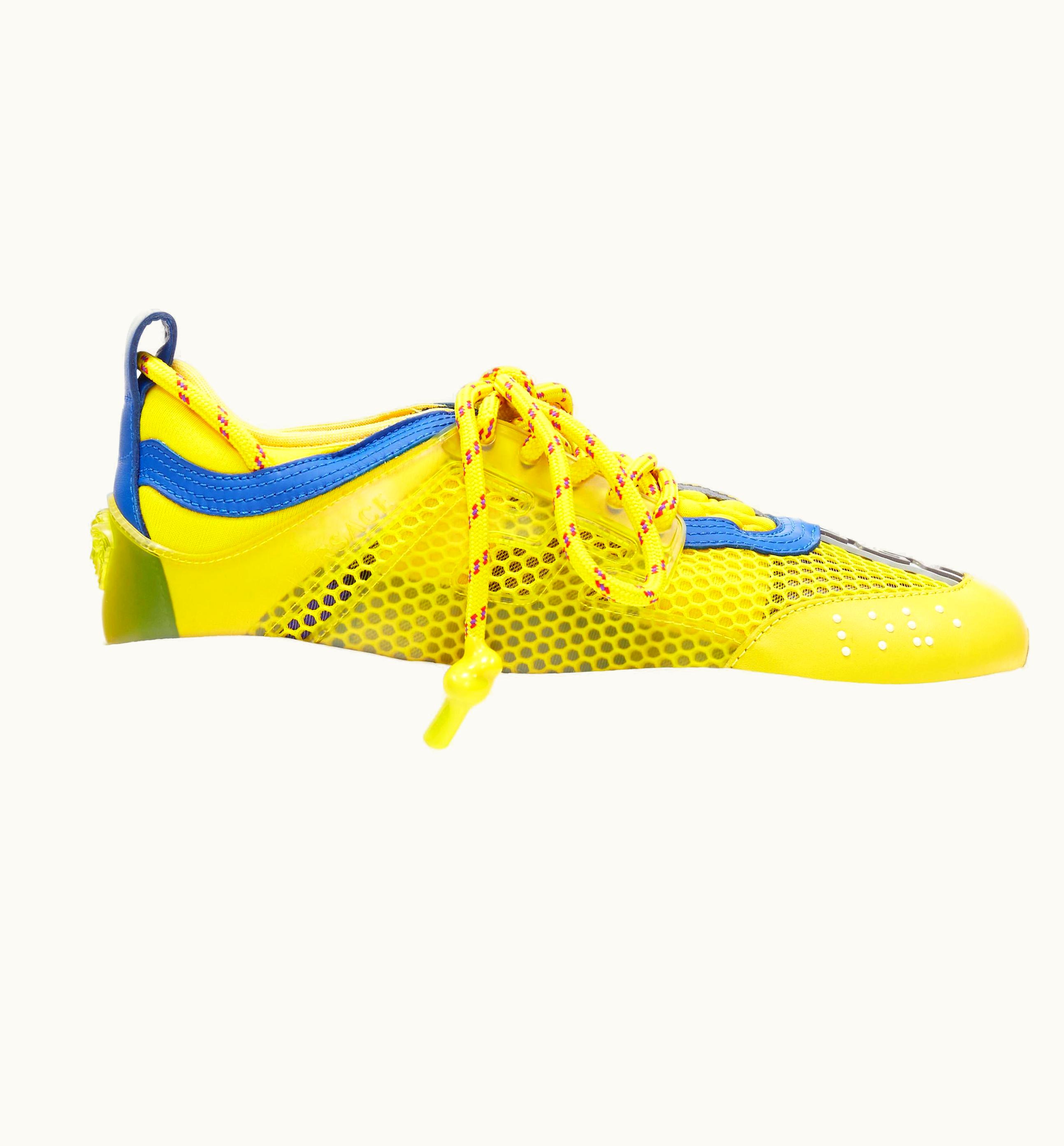 Versace Versace Runway Chain Reaction Yellow Mesh Blue Chunky Dad Sneaker