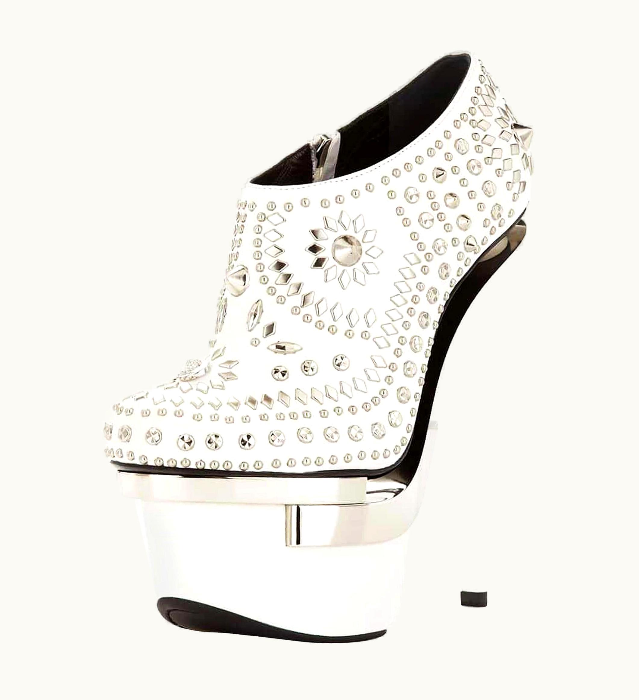 Versace Versace White Leather Studded Triple Platform Ankle Boots Booties 37 And