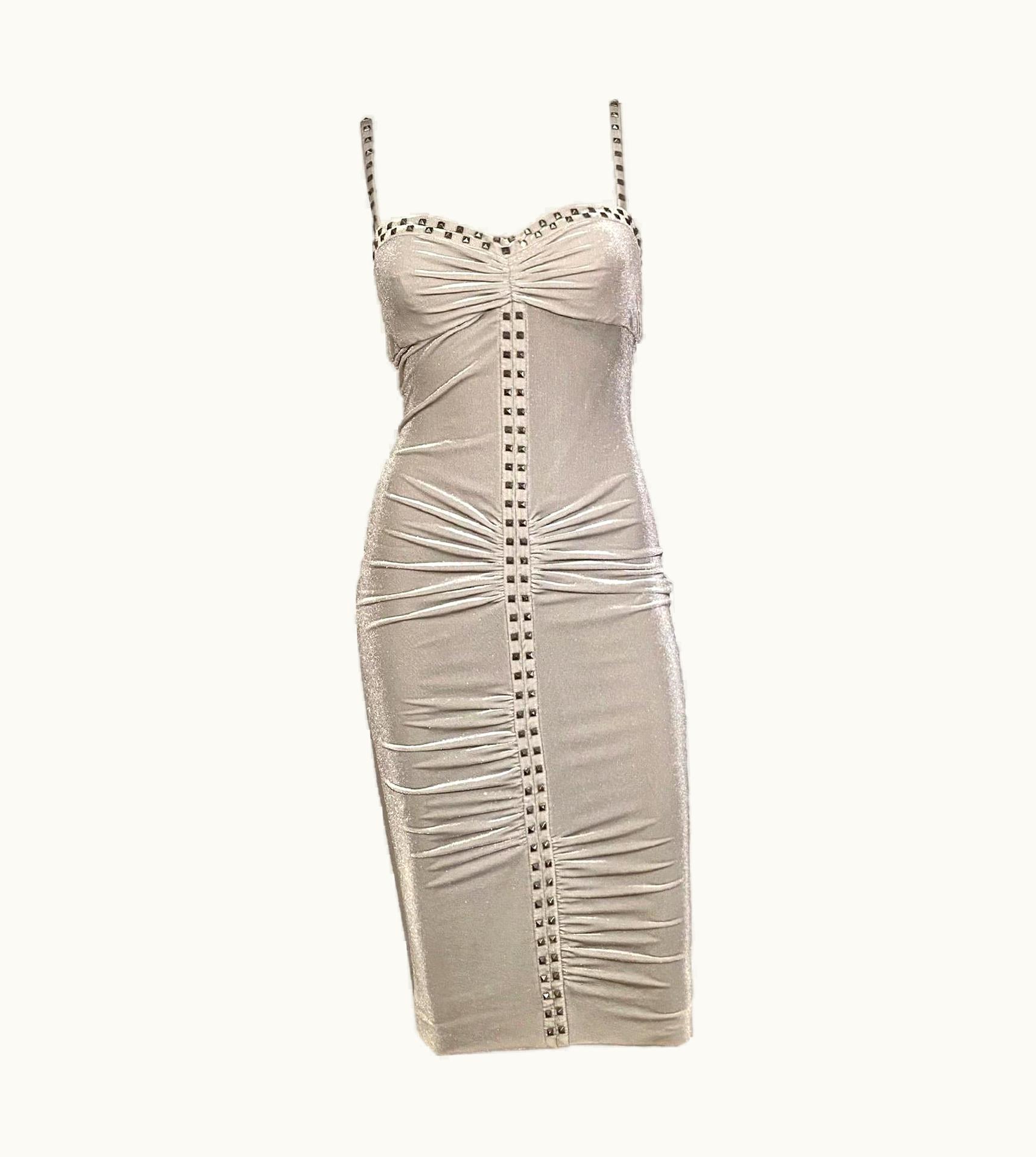 Versace Versace AW 2004 Runway Velvet Bodycon Silver Dress (With Tags)