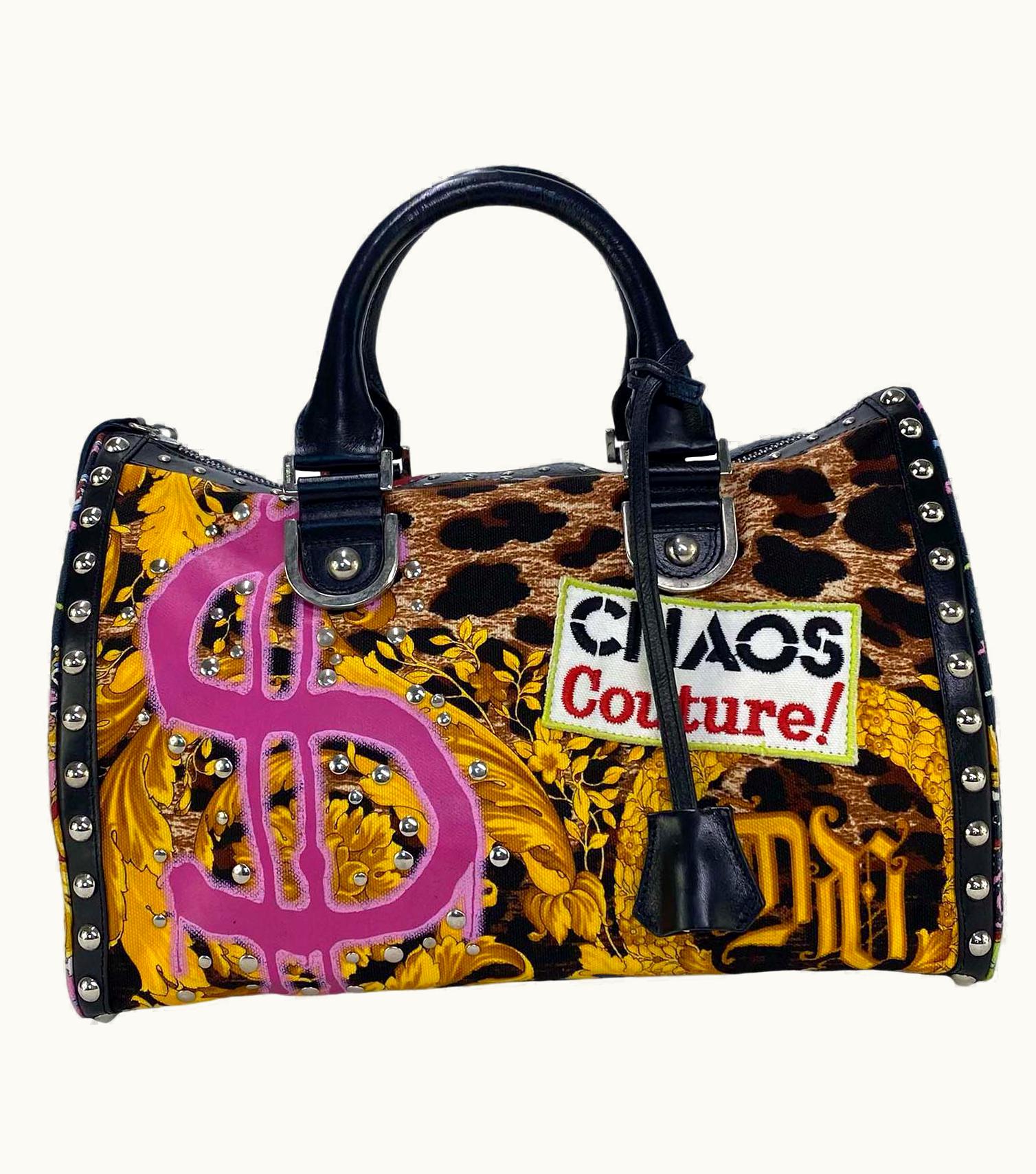 Versace S/S 2005 Versace Chaos Couture Studded Archival Print Boston Bag Runway