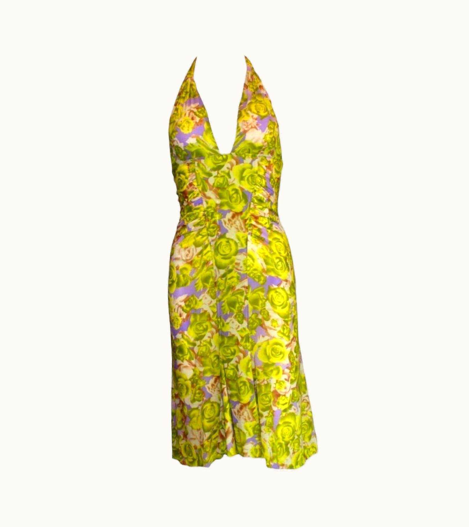 Versace Versace Ruched Rose Floral Print Silk Dress 2004 Seen On Teri