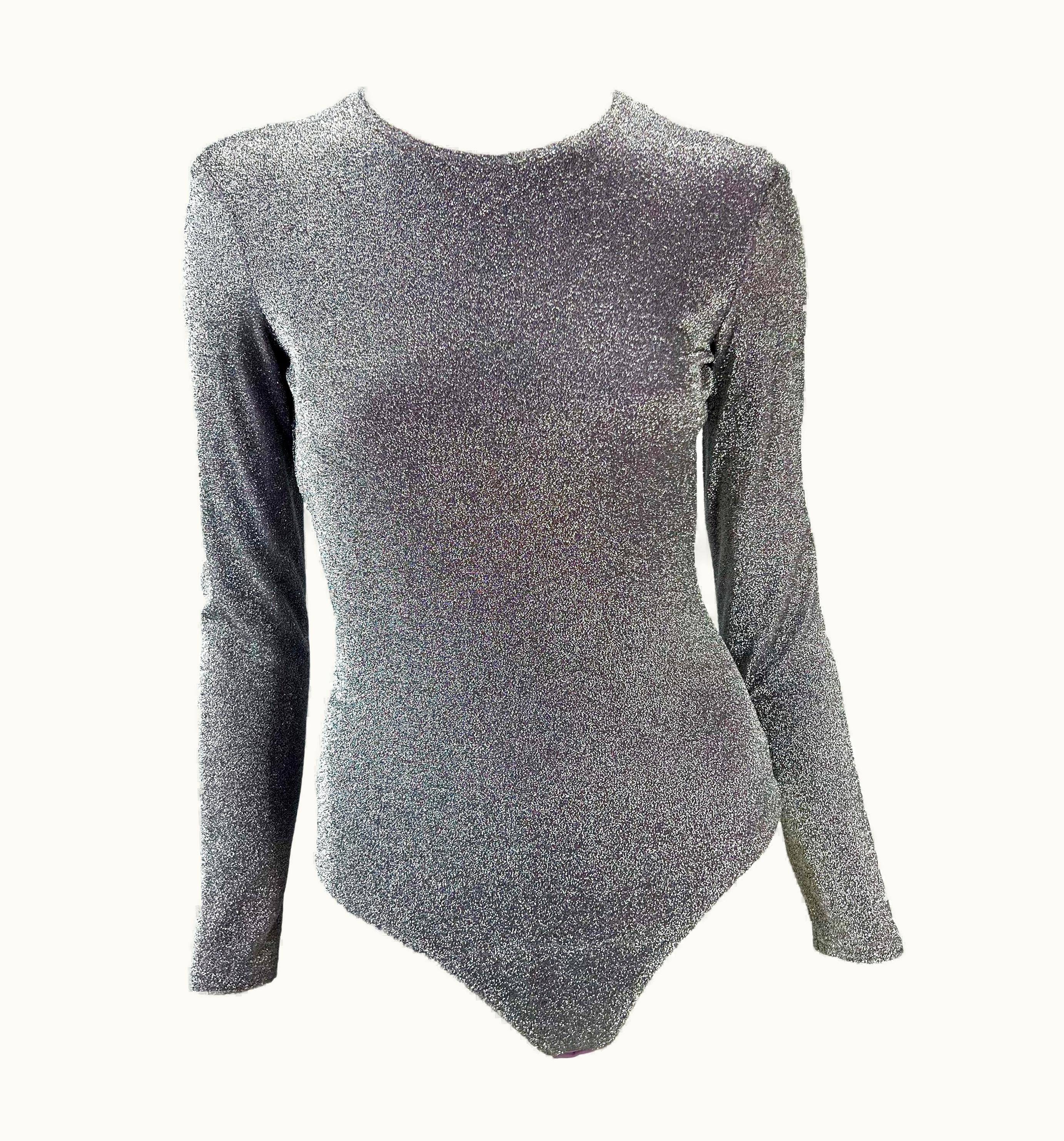Gianni Versace Couture S/S 1994 Gianni Versace Couture Silver Lurex Periwinkle Stretch Bodysuit
