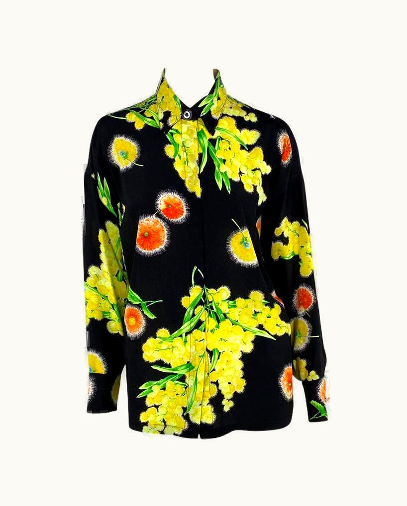 Gianni Versace Couture 1996 Gianni Versace Yellow Floral Silk Button Up Medusa