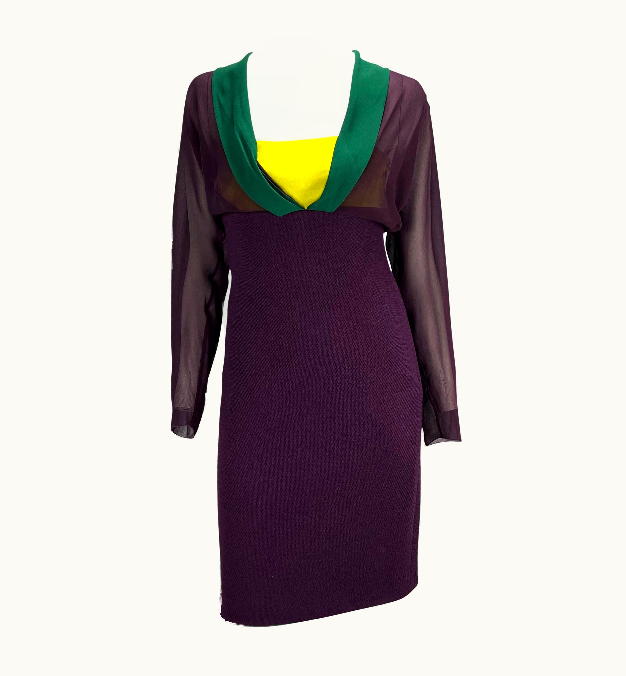 Gianni Versace Couture Nwt AW 1997 Gianni Versace Couture Runway Color Block Aubergine Dress