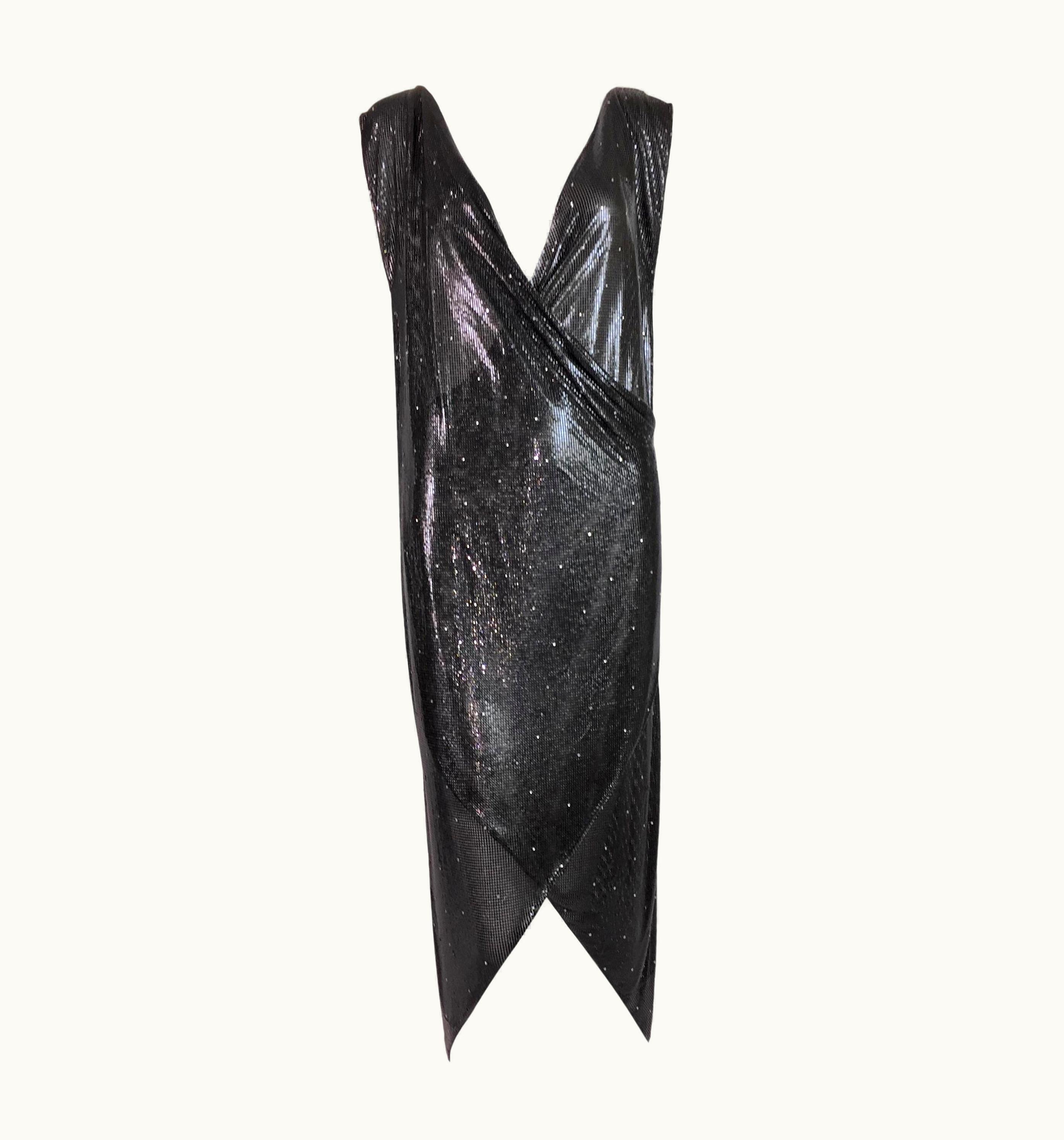 Gianni Versace Couture 1983 Gianni Versace Brooke Shields Gunmetal Chainmail Crystal Plunging Dress