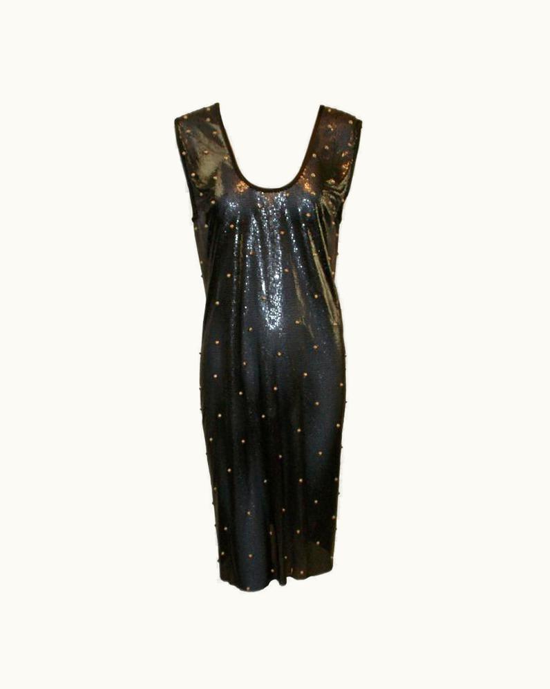 Gianni Versace Couture Vintage 1983 Gianni Versace Couture Studded Crystal Black Chainmail Metal Dress