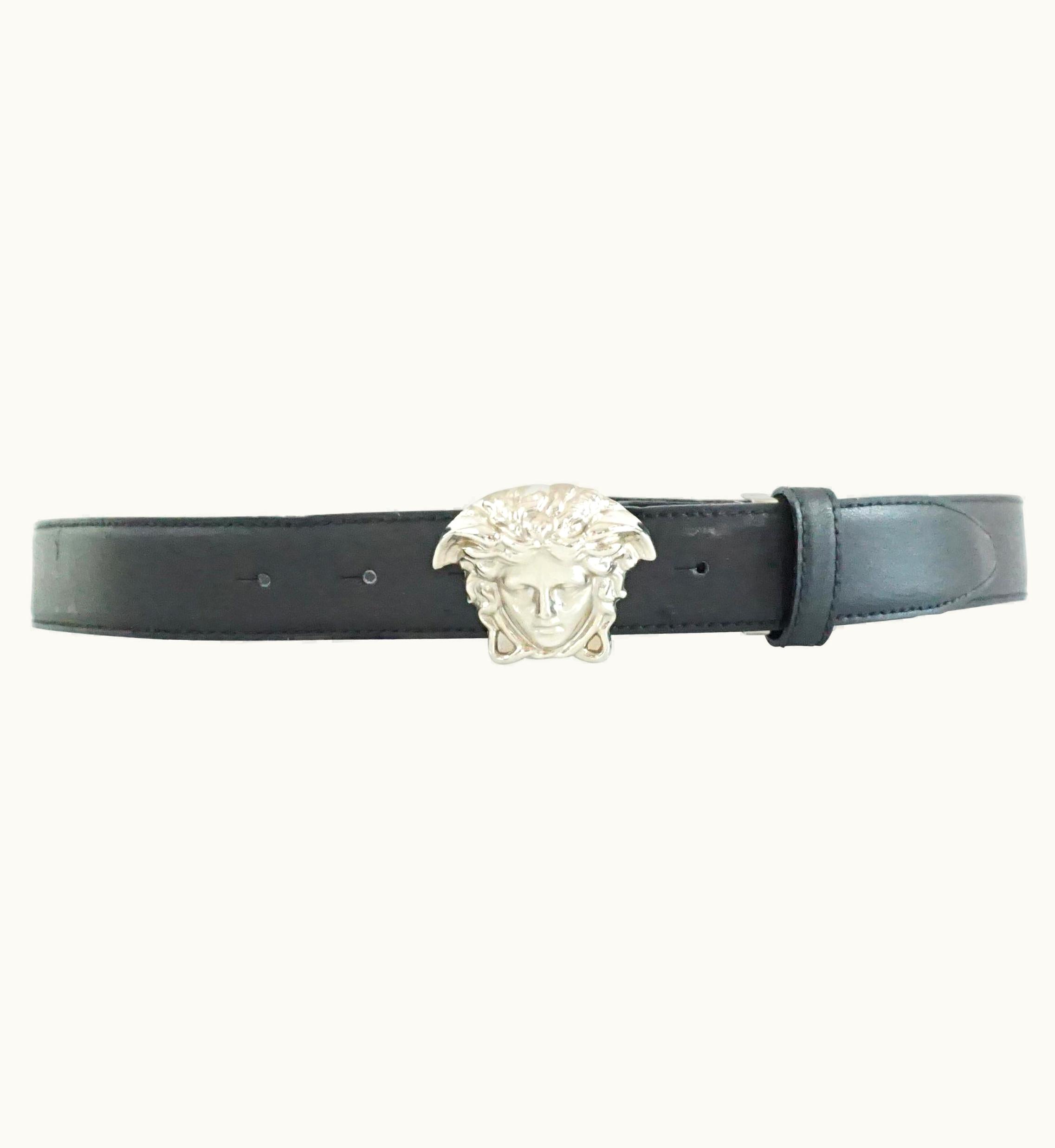 Versace Versace Black Leather Belt With Silver Medusa Head