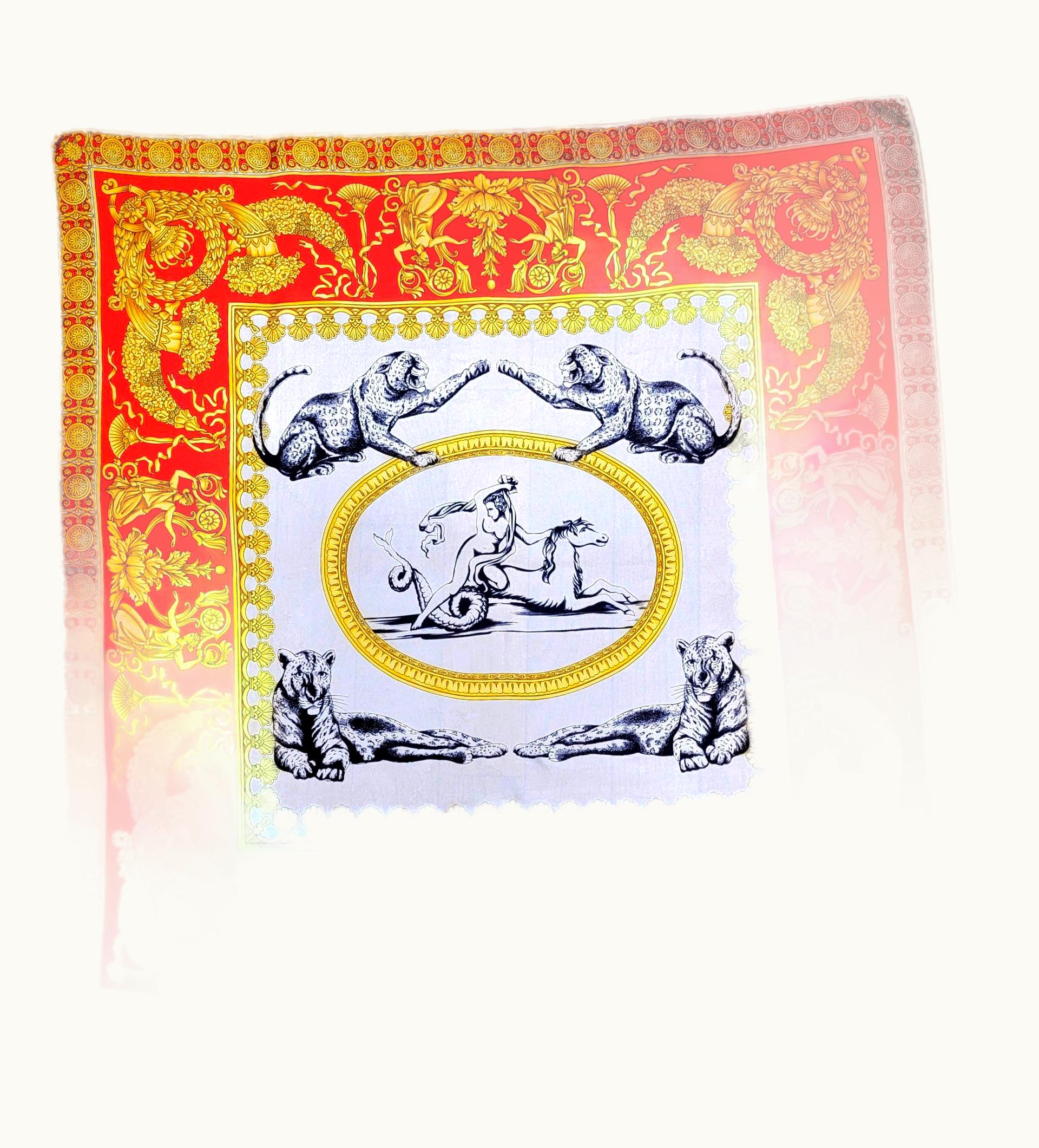 Gianni Versace Couture Gianni Versace Atelier Silk Scarf Roman Greek Goddess Tiger Baroque 1990' 33in