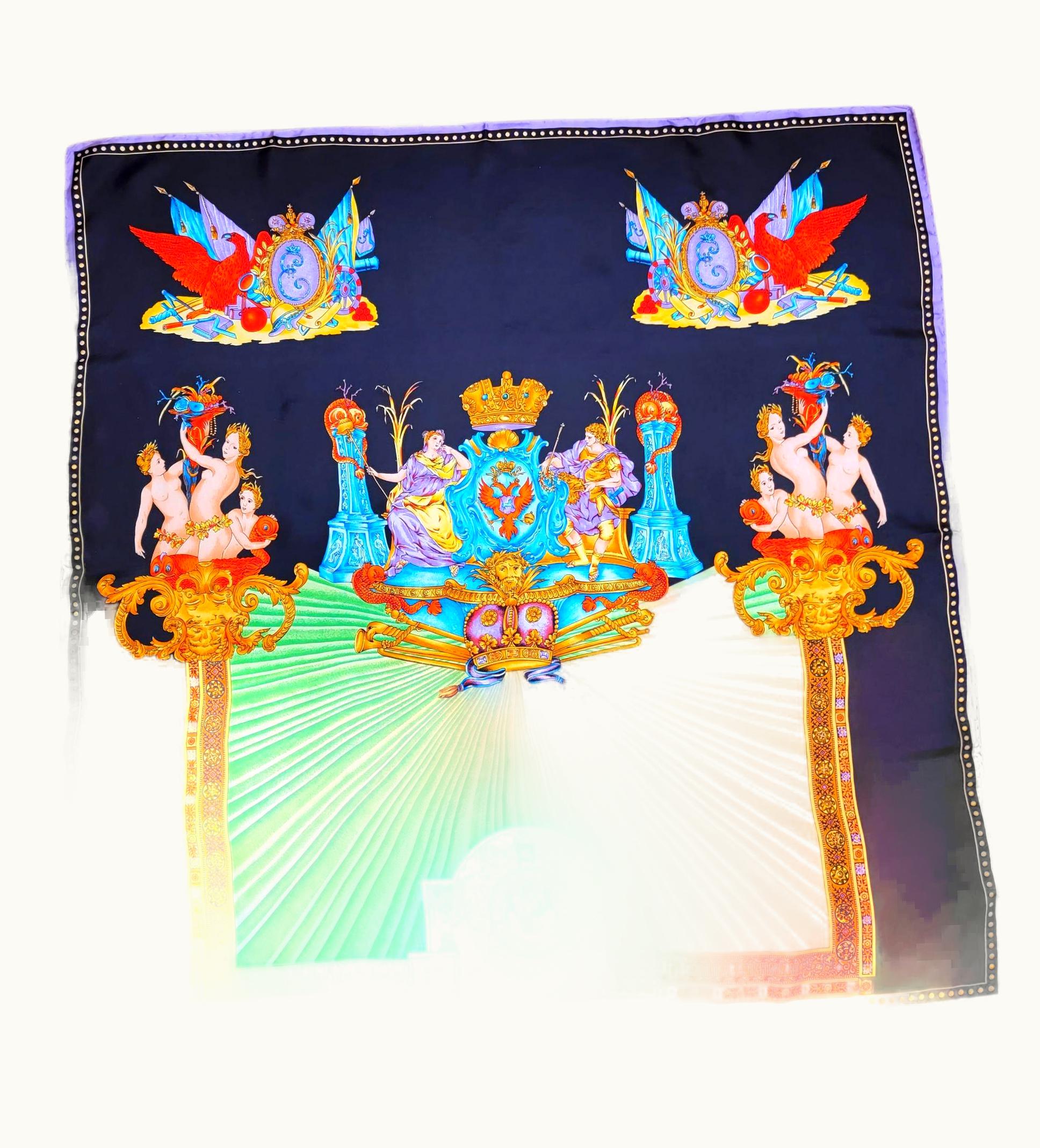 Gianni Versace Couture Gianni Versace Atelier Silk Scarf Greek Mythology Gods Baroque Early 1990' 34in