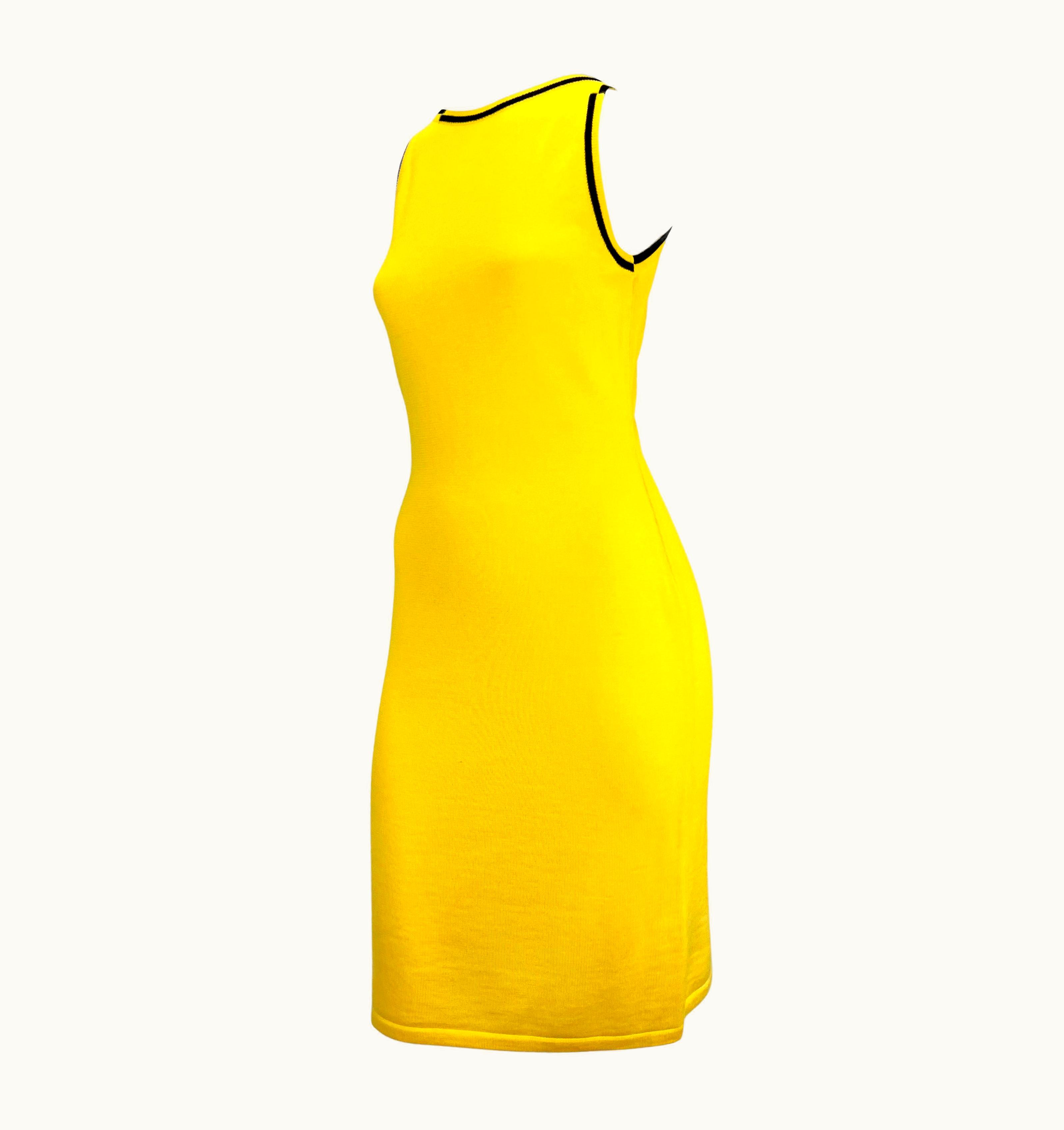 Gianni Versace Couture Late 1990s Gianni Versace Canary Yellow Knit Wool Sleeveless Dress