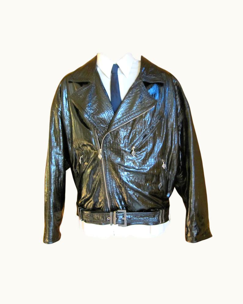 Gianni Versace Couture Gianni Versace 1984 Alligator Emboss Patent Leather Moto Jacket