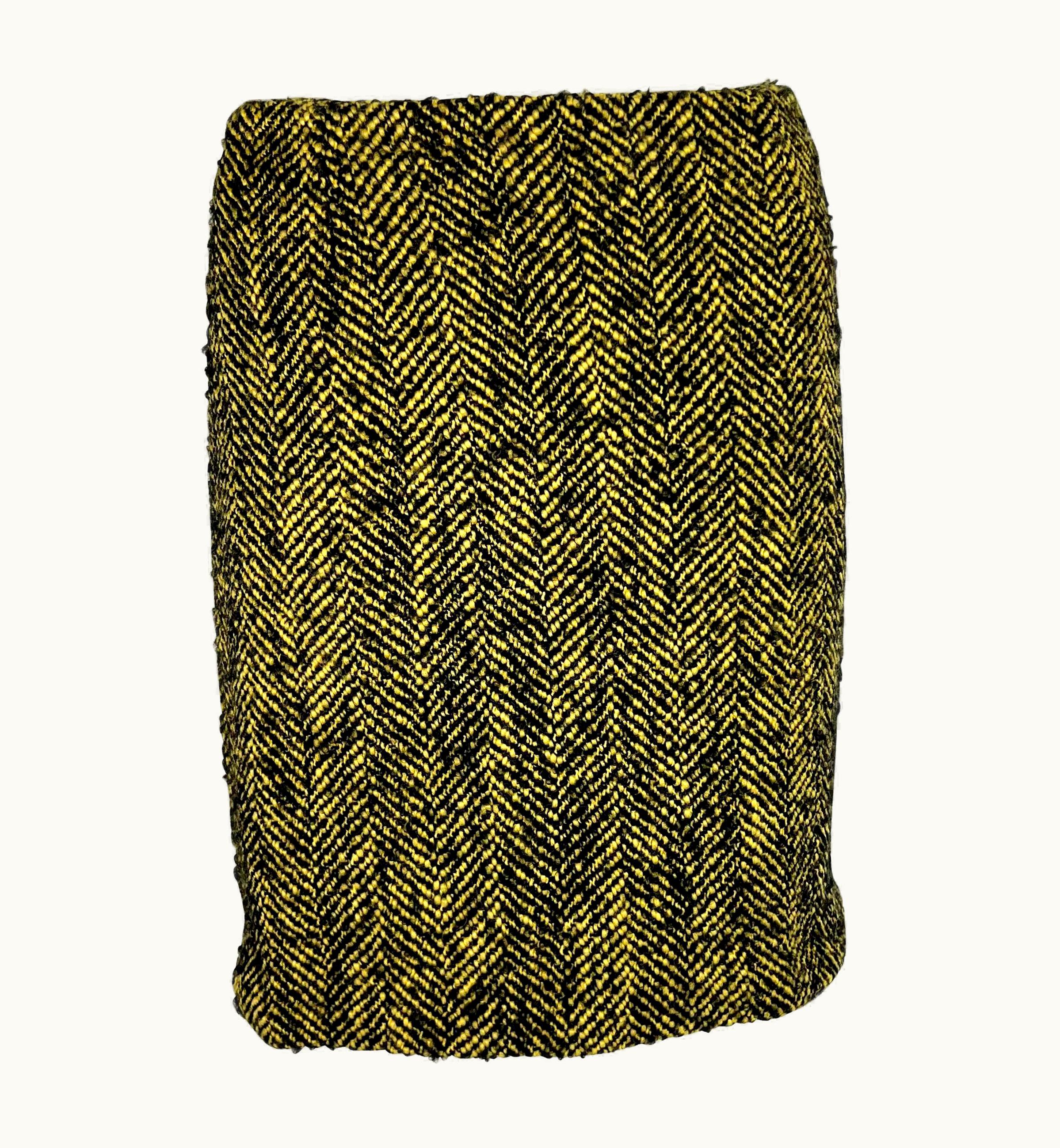 Gianni Versace Couture 1990s Gianni Versace Couture Black Yellow Chevron Tweed Skirt