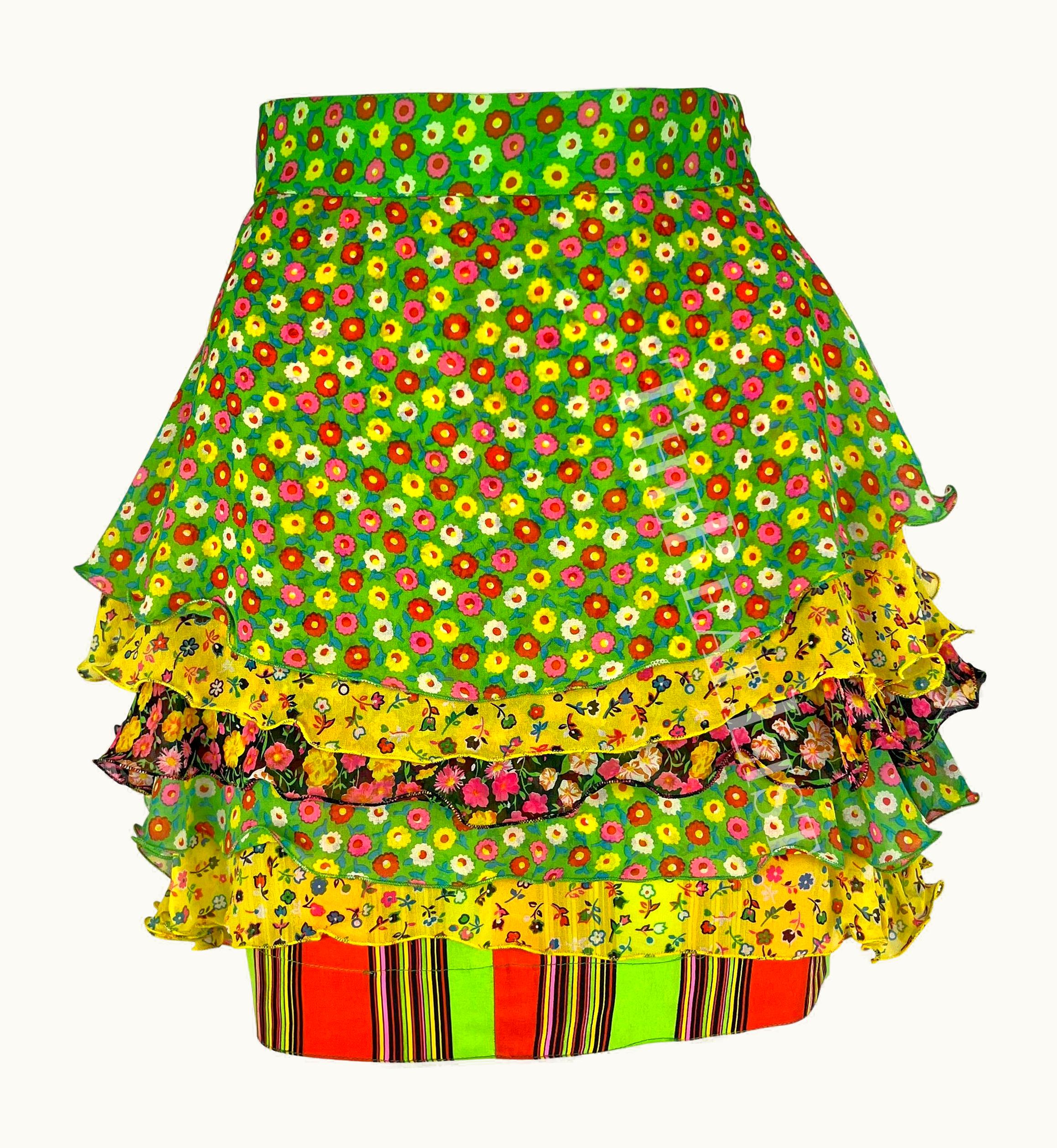 Gianni Versace Couture S/S 1993 Gianni Versace Tiered Floral Multicolor Runway Mini Skirt