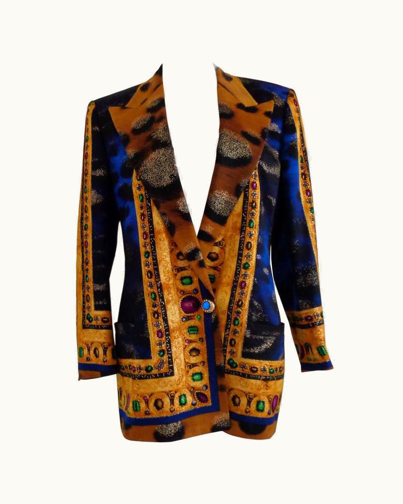Gianni Versace Couture 1985 Istante By Gianni Versace Blu Gold Wool Jacket