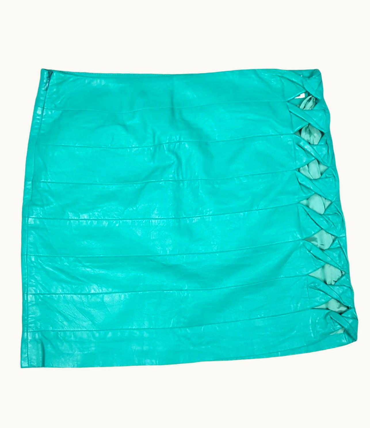 Gianni Versace Couture Gianni Versace Leather Cut Out Twisted Mini Skirt, C. 1990s