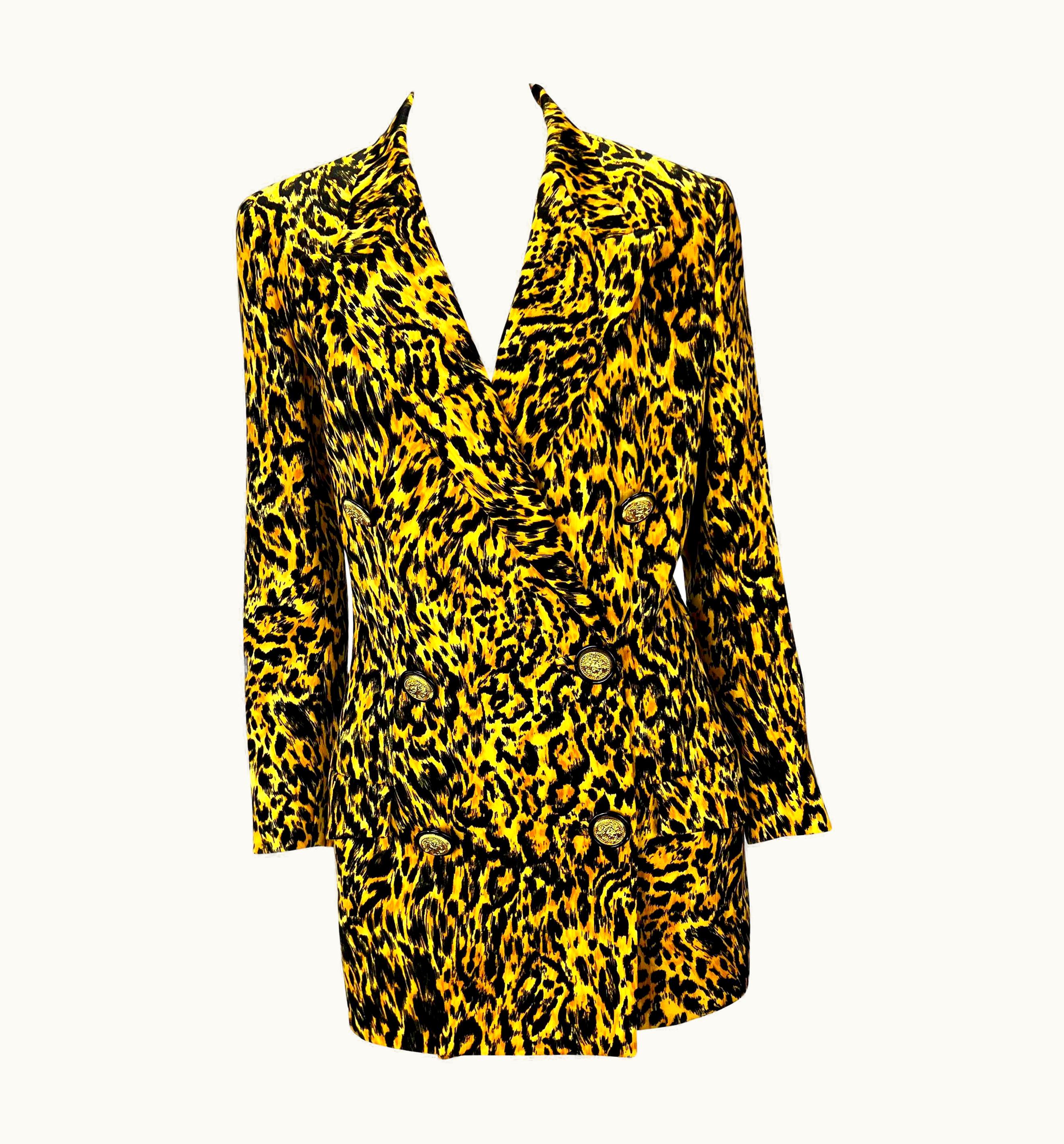 Gianni Versace Couture Nwt AW 1992 Gianni Versace Couture Leopard Print Wool Double Breasted Blazer