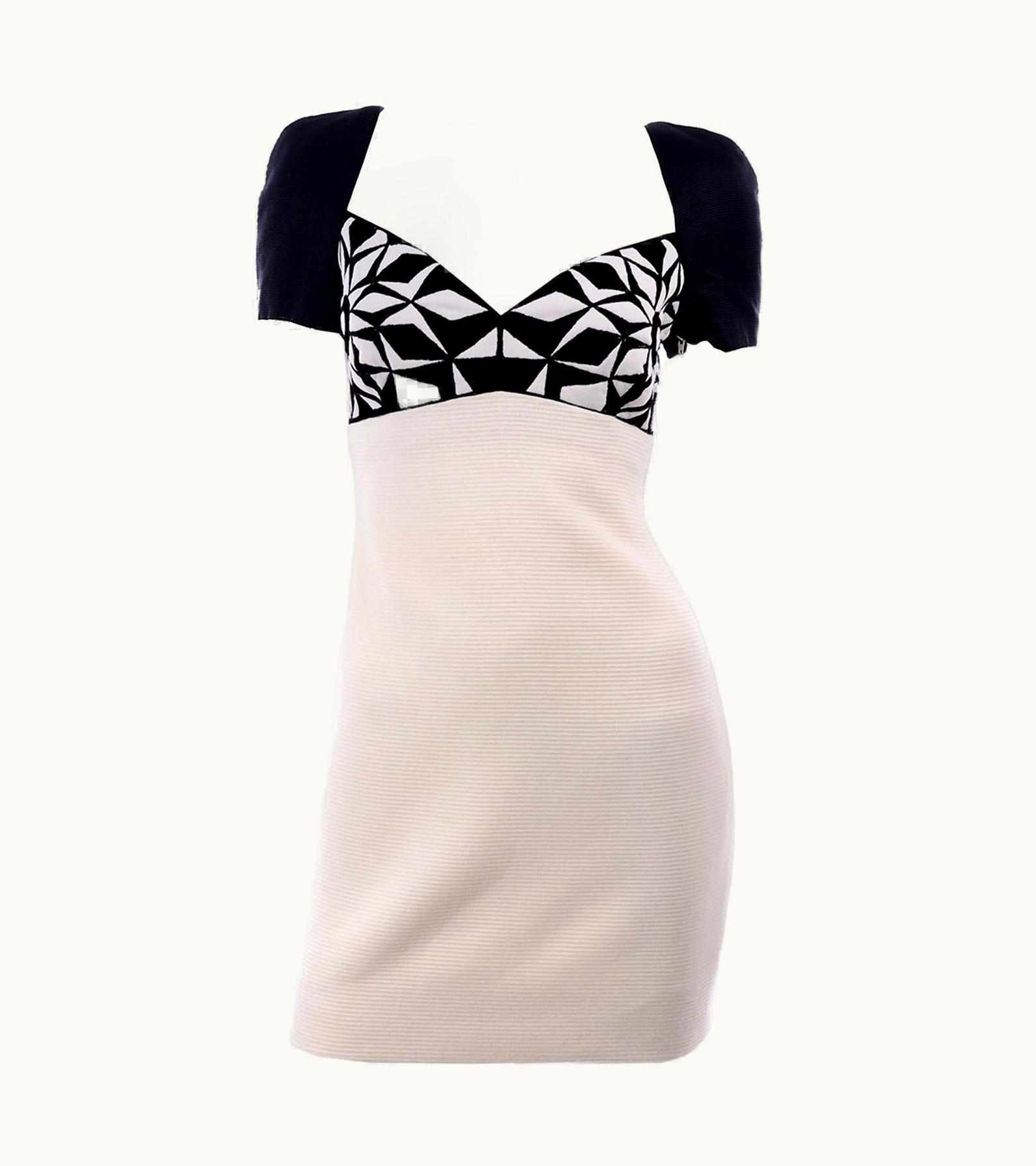 Versace Fall 1991 Atelier Versace Gianni Vintage Black & Cream & White Dress