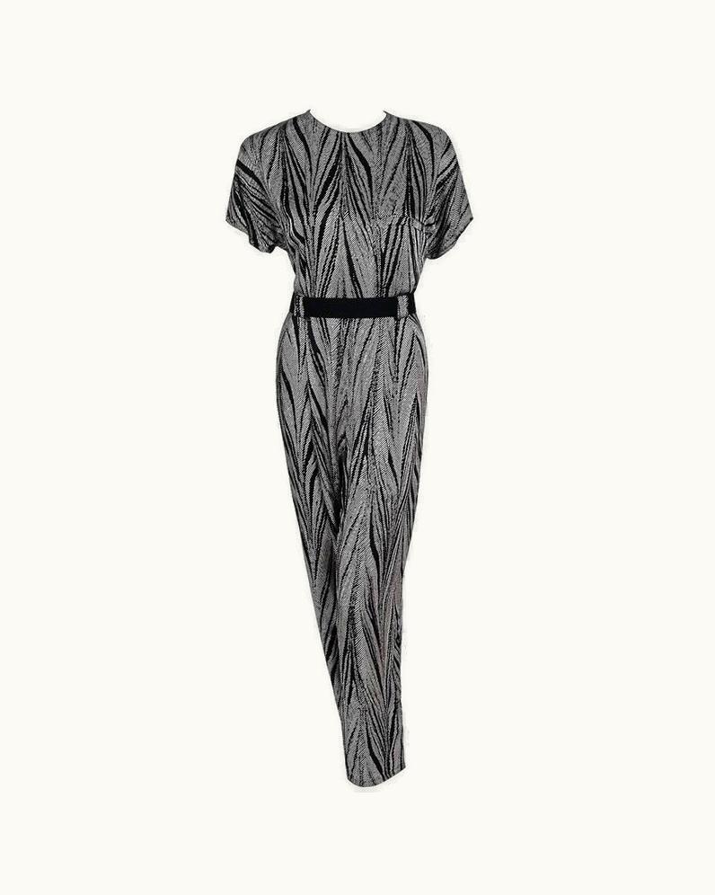 Gianni Versace Couture 1989 Gianni Versace Black & Ivory Zebra Stripe Print Silk Hourglass Jumpsuit