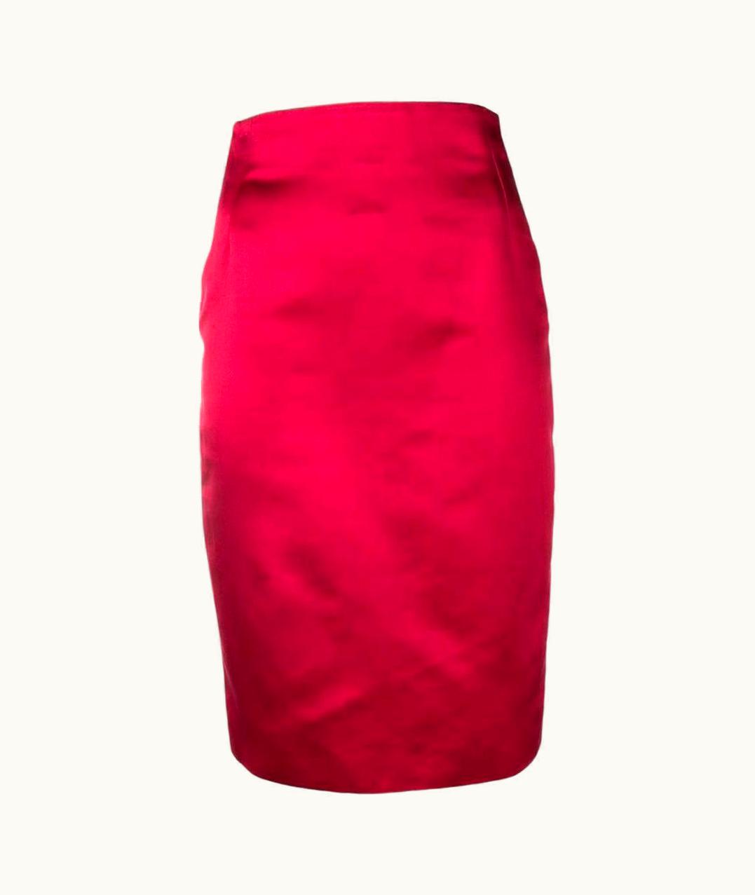 Gianni Versace Couture Gianni Versace Vintage Red Silk Straight 90s Midi High Waisted Skirt