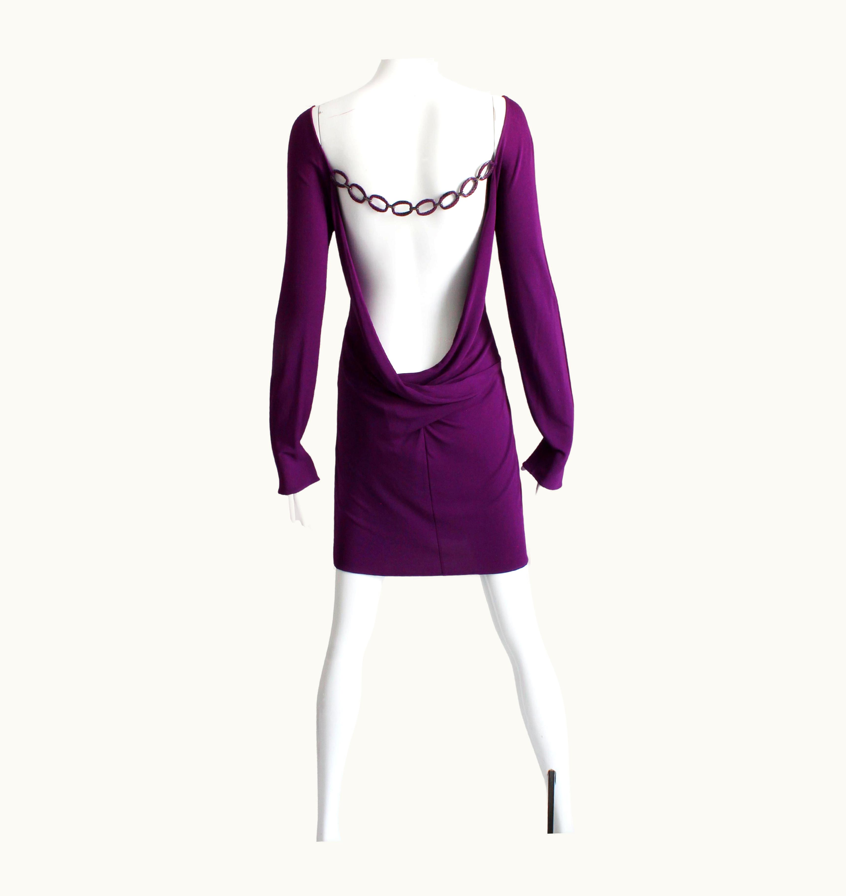 Gianni Versace Couture Gianni Versace Couture Dress Purple Mini Open Back With Chain Vintage 90s