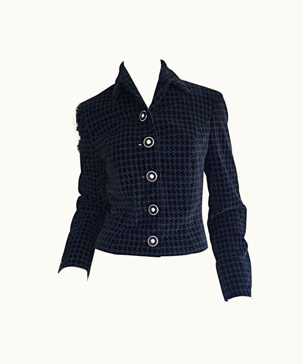 Gianni Versace Couture 1990s Vintage Gianni Versace Pre - Death Black Velvet Houndstooth Jacket