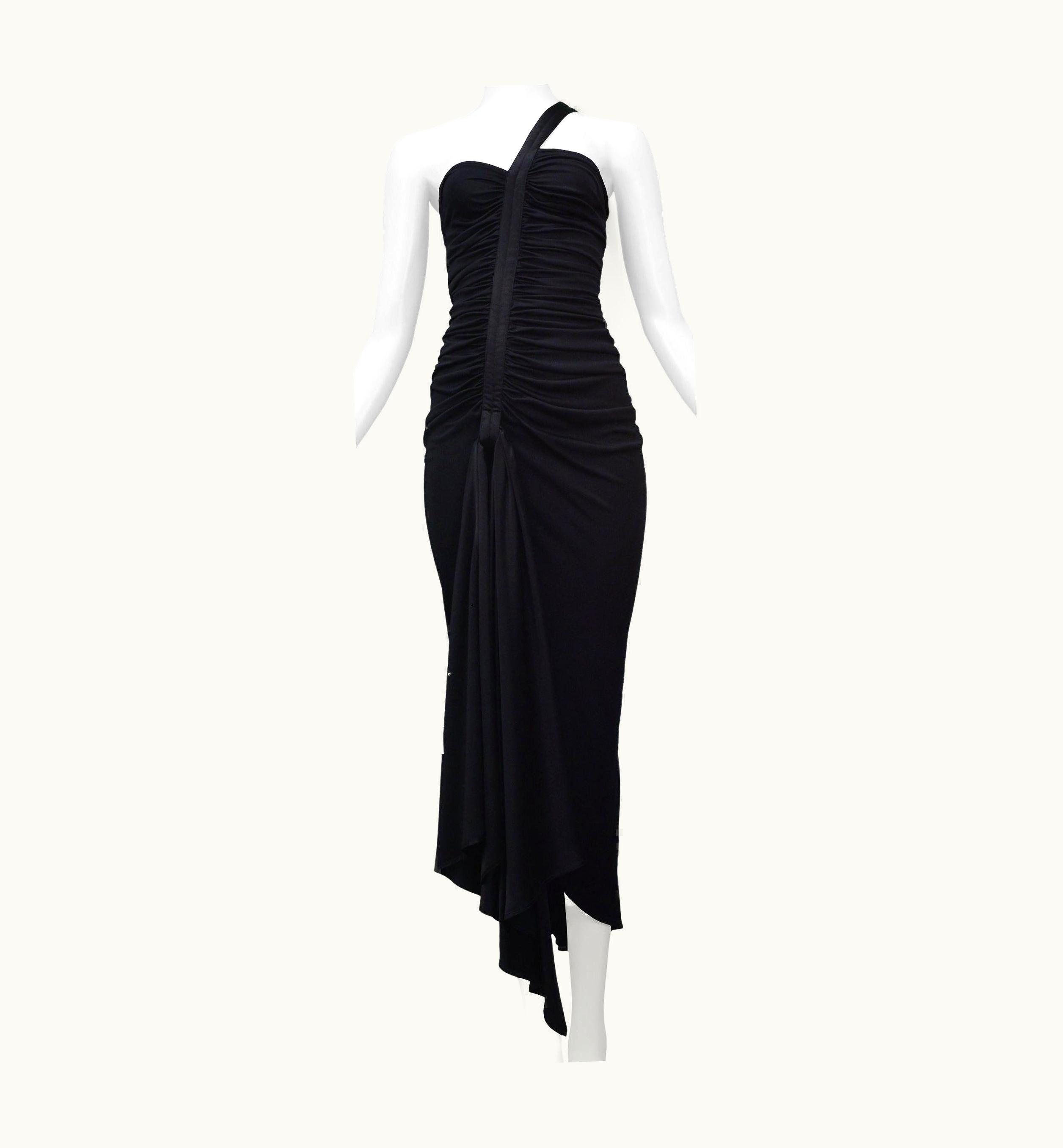 Versace Versace Black Gathered Dress With Asymmetrical Shoulder Strap