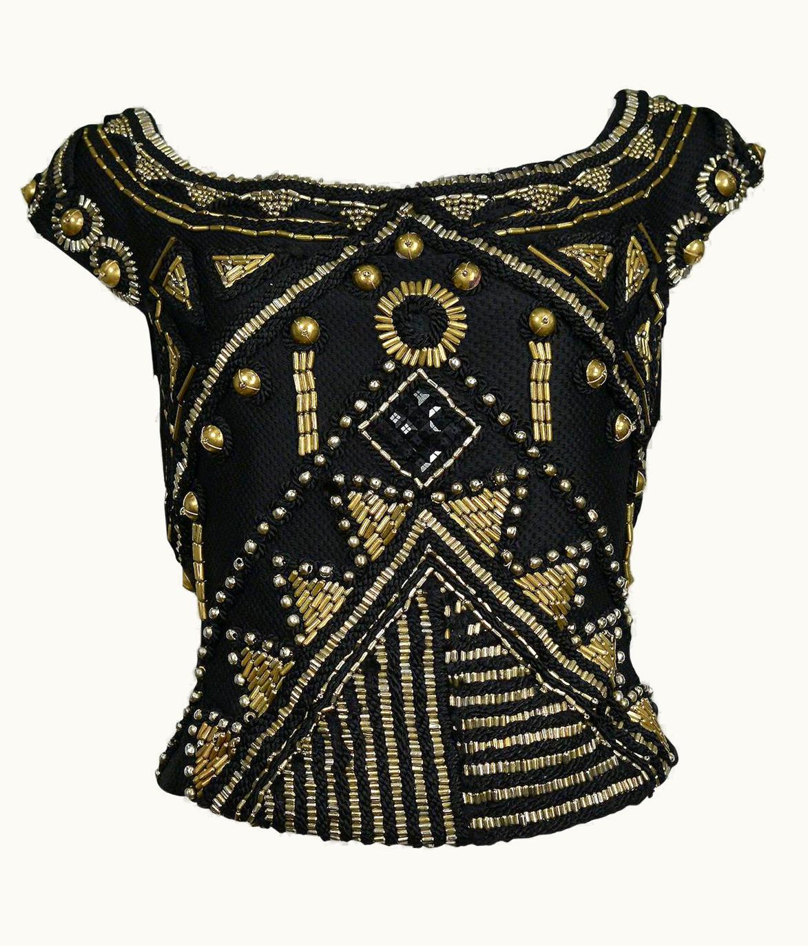 Versace Vintage Versace Black & Brass Beaded Top 1990
