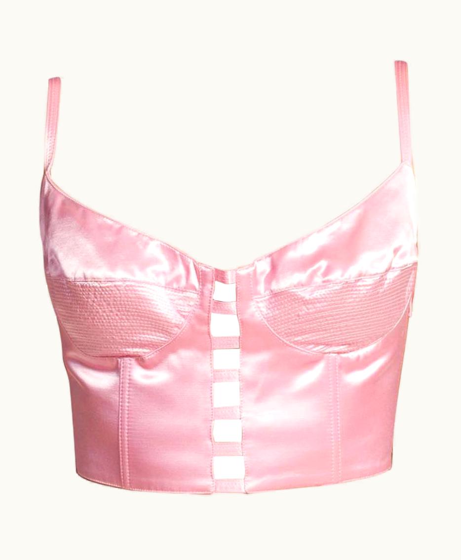 Gianni Versace Couture 1990' Gianni Versace Baby Pink Satin Bra Top Buster Bustier