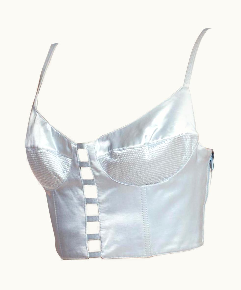 Gianni Versace Couture 1990' Gianni Versace Baby Blue Satin Bra Top Buster Bustier
