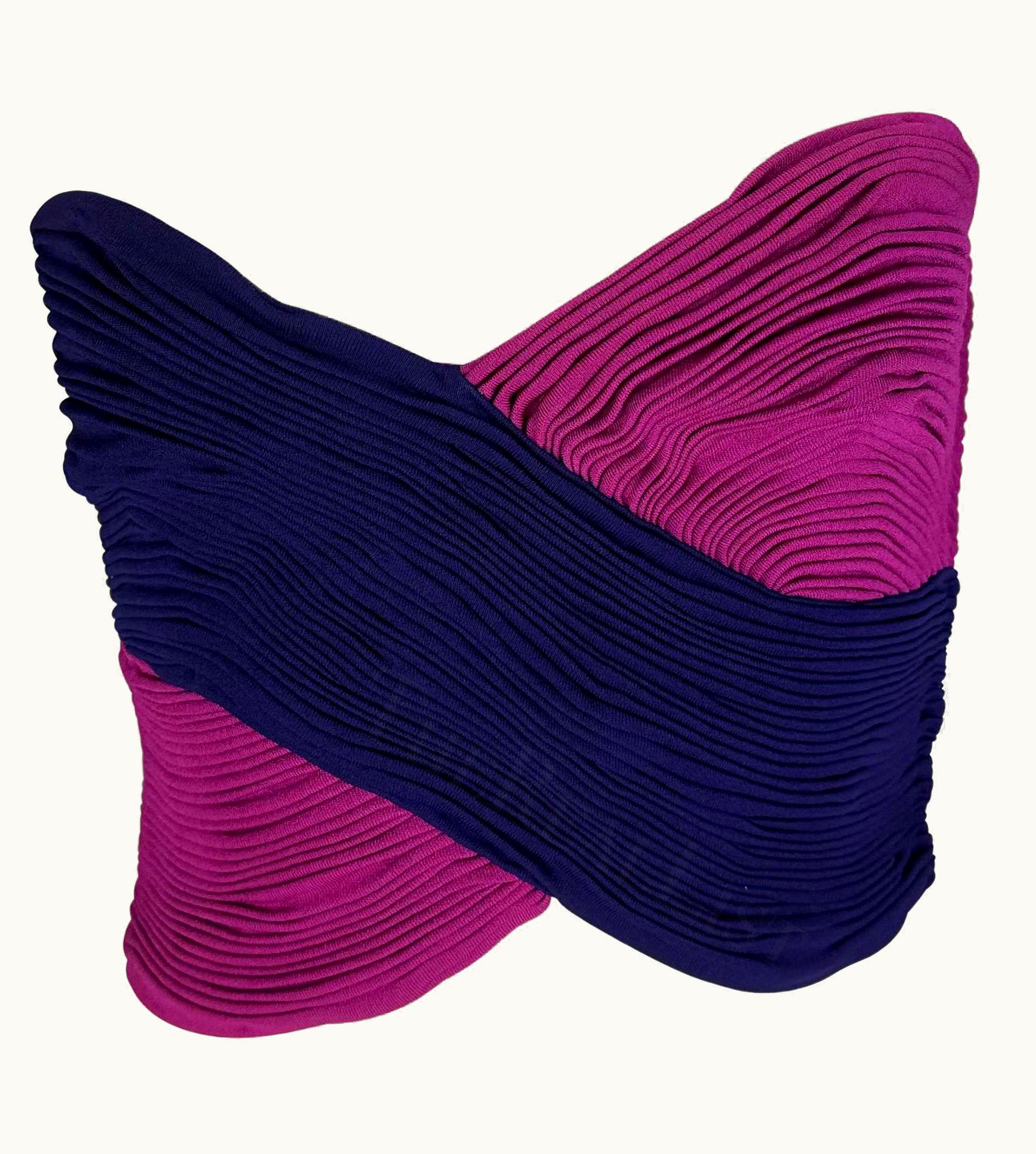 Gianni Versace Couture S/S 1990 Gianni Versace Purple And Pink Ruched Bustier Crop Top