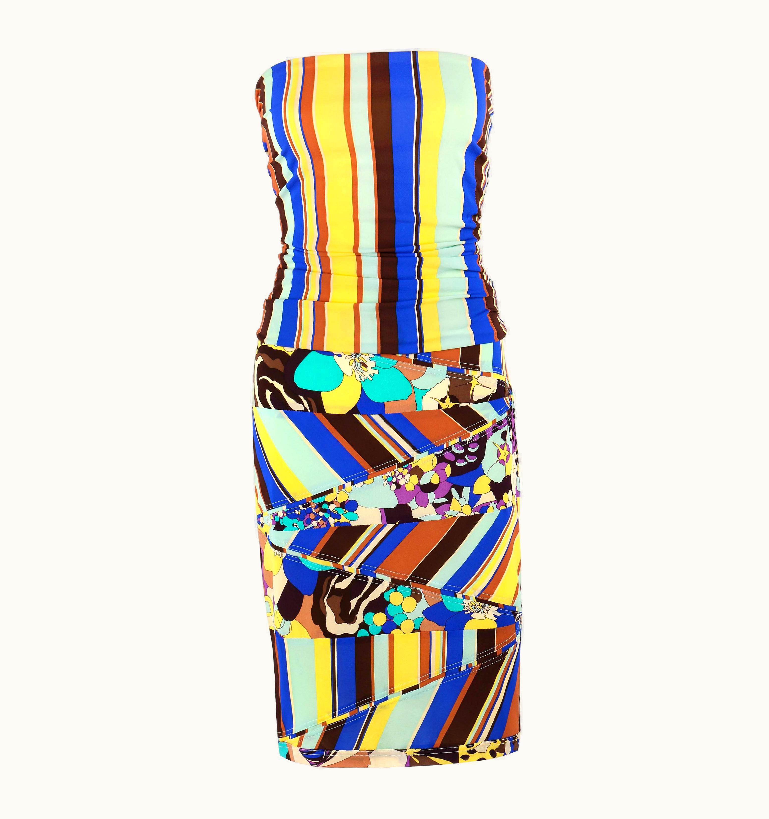 Gianni Versace Couture Gianni Versace Couture C.1990' Striped Floral Strapless Top Skirt Dress Set
