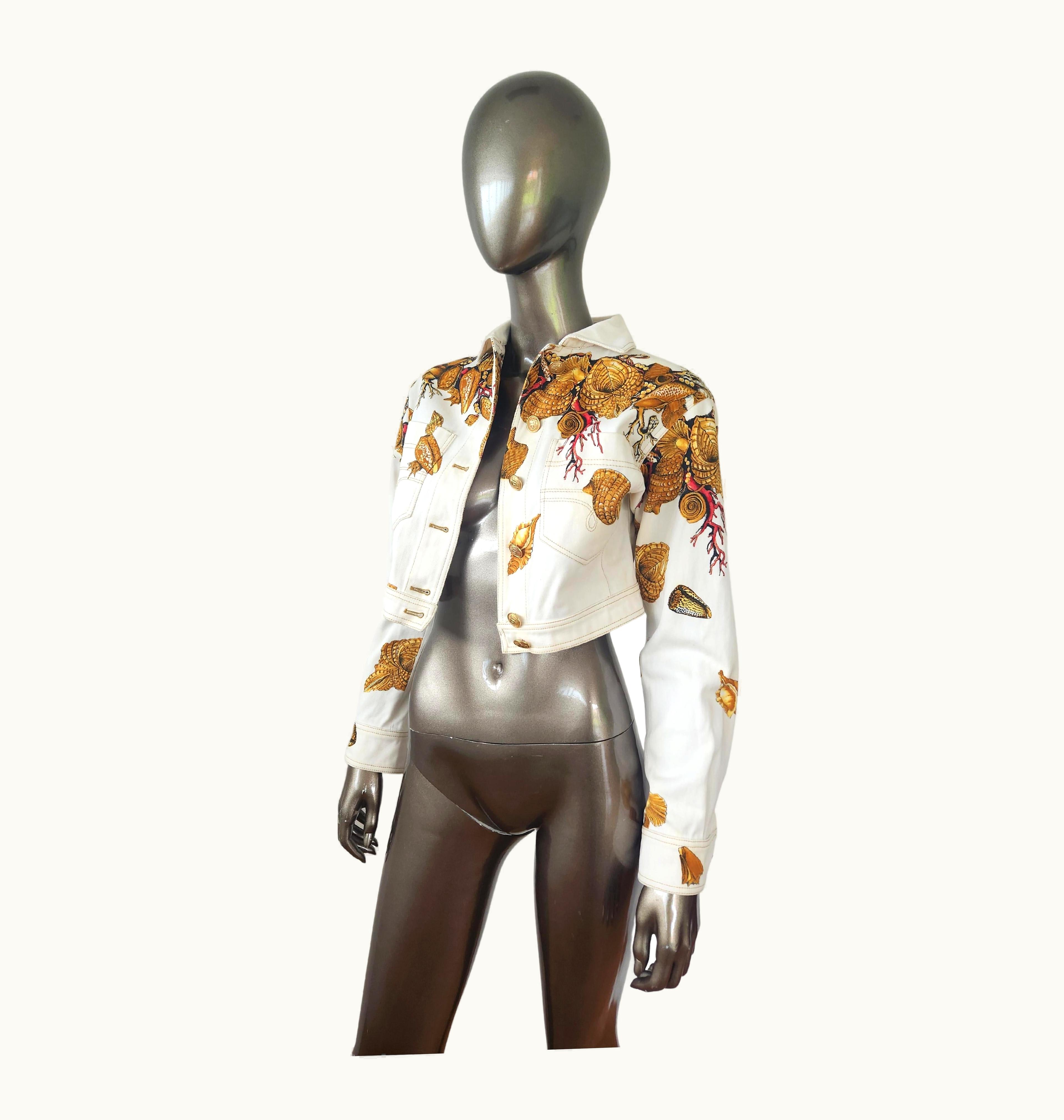 Gianni Versace Couture 1990' Gianni Versace Trésor De La Mer Starfish White Cropped Denim Jacket
