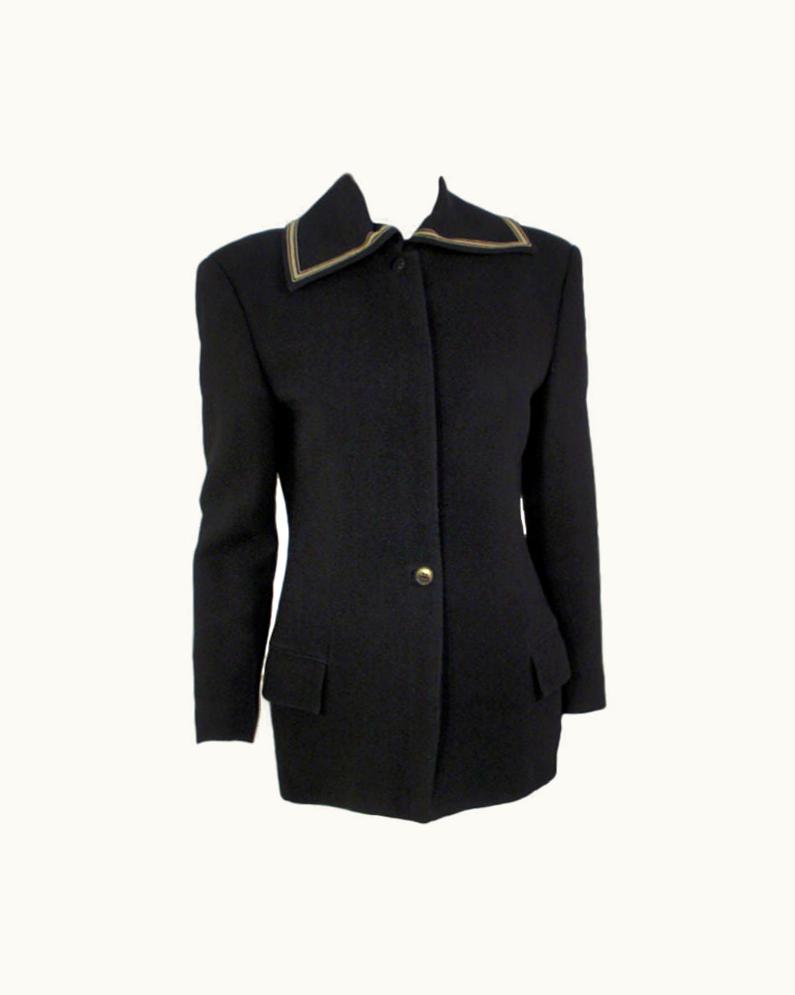 Gianni Versace Couture Gianni Versace Black Jacket WS/S Gray Stripe Detail Collar, 1990'