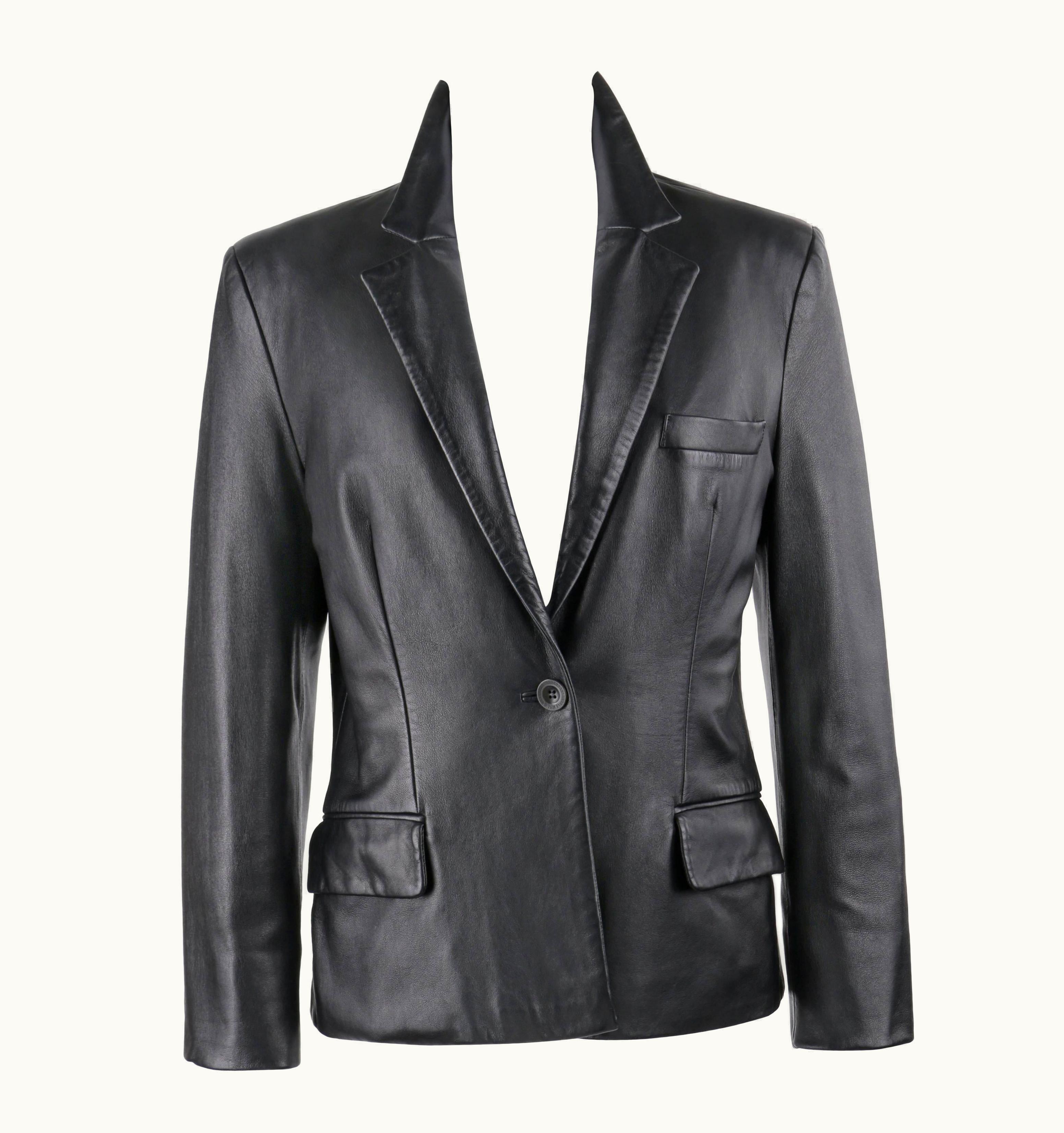 Gianni Versace Couture Versus Gianni Versace C.1990' Black Leather Single Button Blazer Jacket