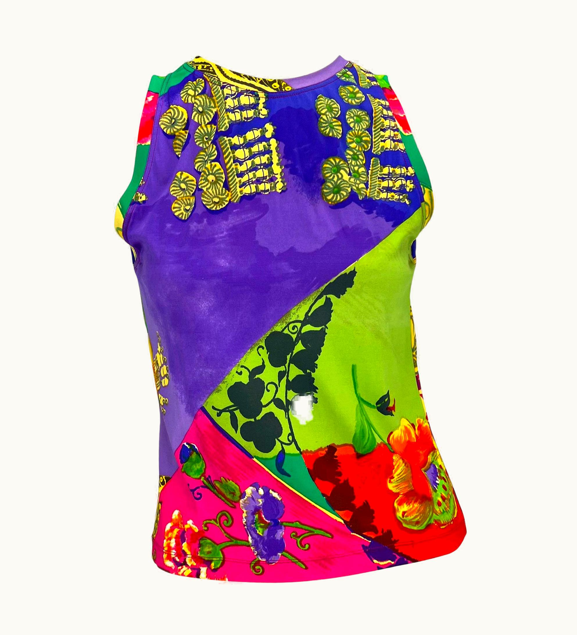 Gianni Versace Couture S/S 1990 Gianni Versace Multicolor Sleeveless Stretch Swim Top