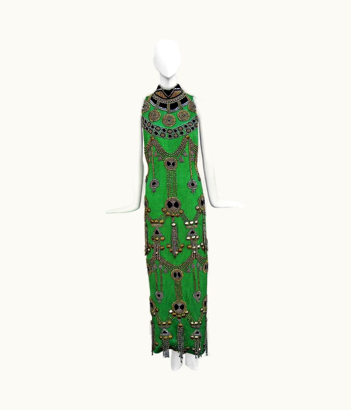Versace Rare 1990 Versace Atelier Egyptian One-of-a-Kind Heavily Beaded Runway Gown