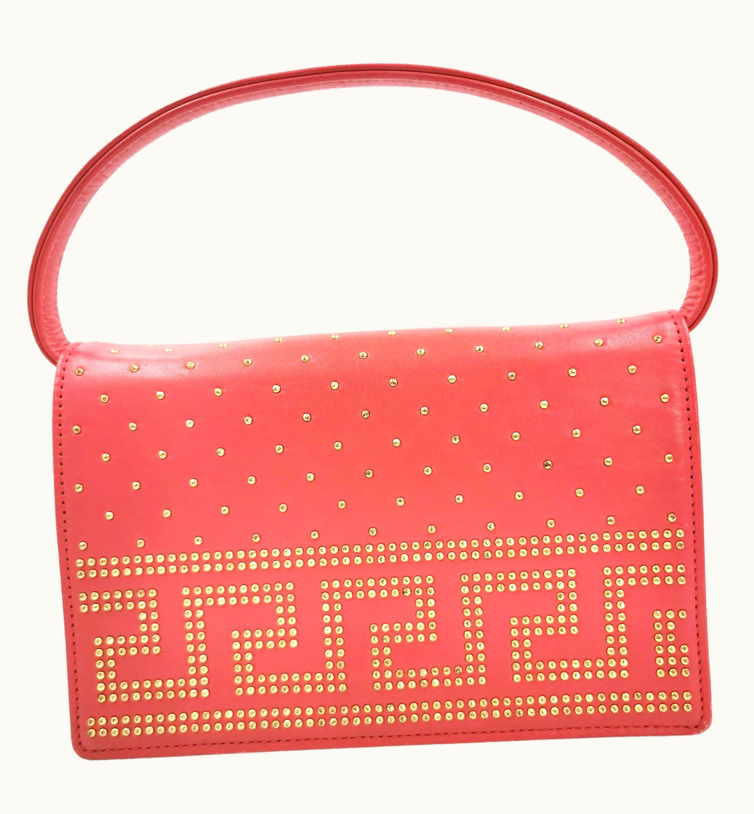 Gianni Versace Couture 1990' Gianni Versace Medusa Greca 3 Way Women' Red Handbag Bag Clutch Sling