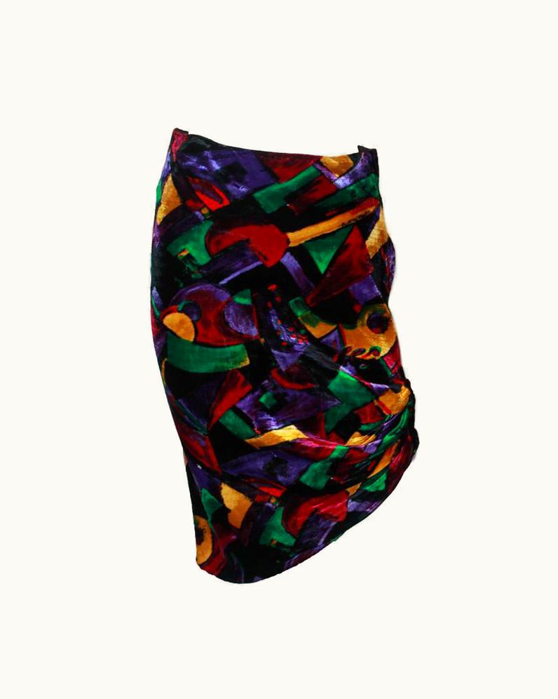 Gianni Versace Couture Gianni Versace Couture Vintage Abstract Velvet Skirt WS/S Side Ruching