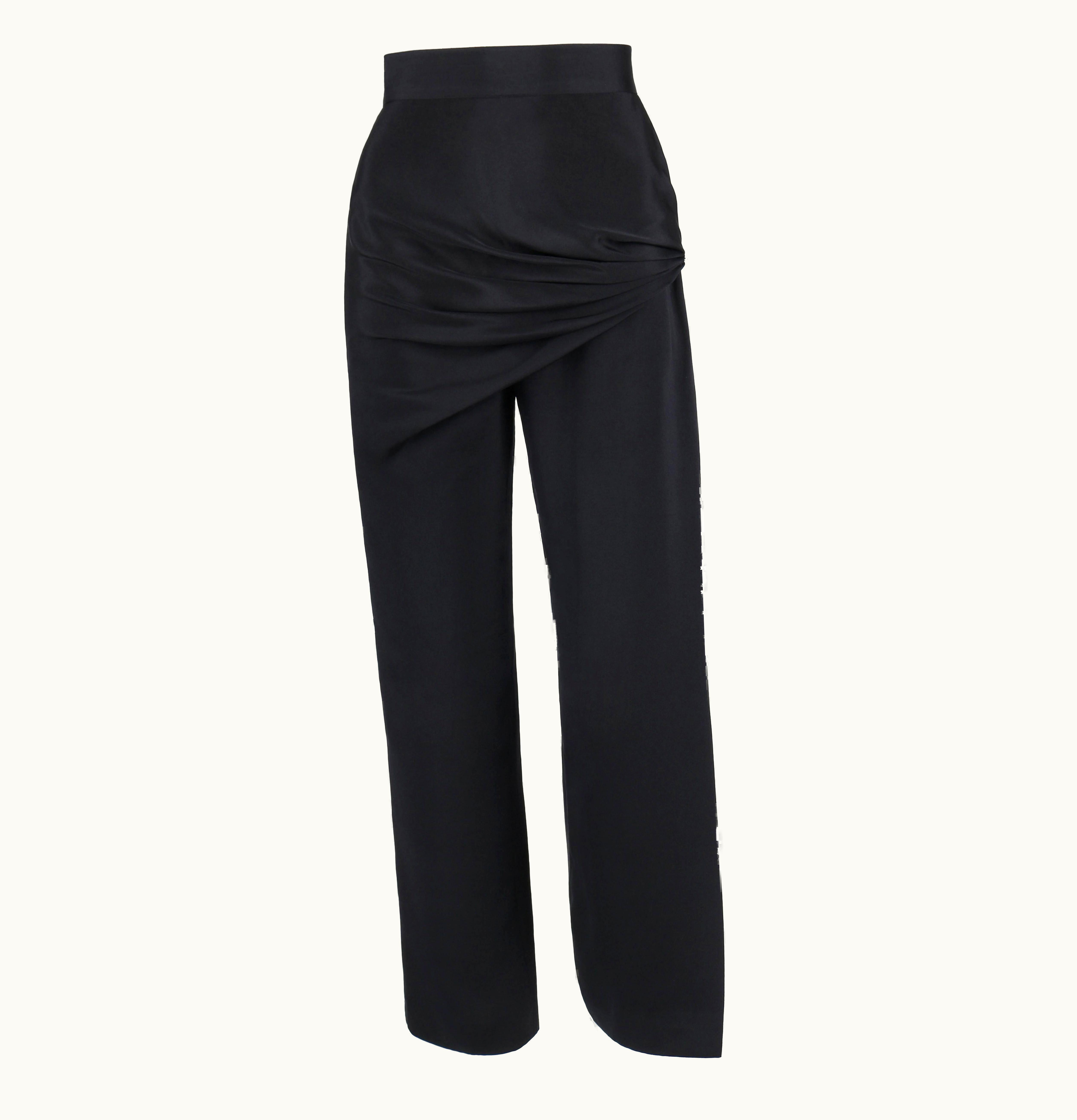 Gianni Versace Couture Gianni Versace C.1990' Black Silk Drape Front Open Slit Leg Pants