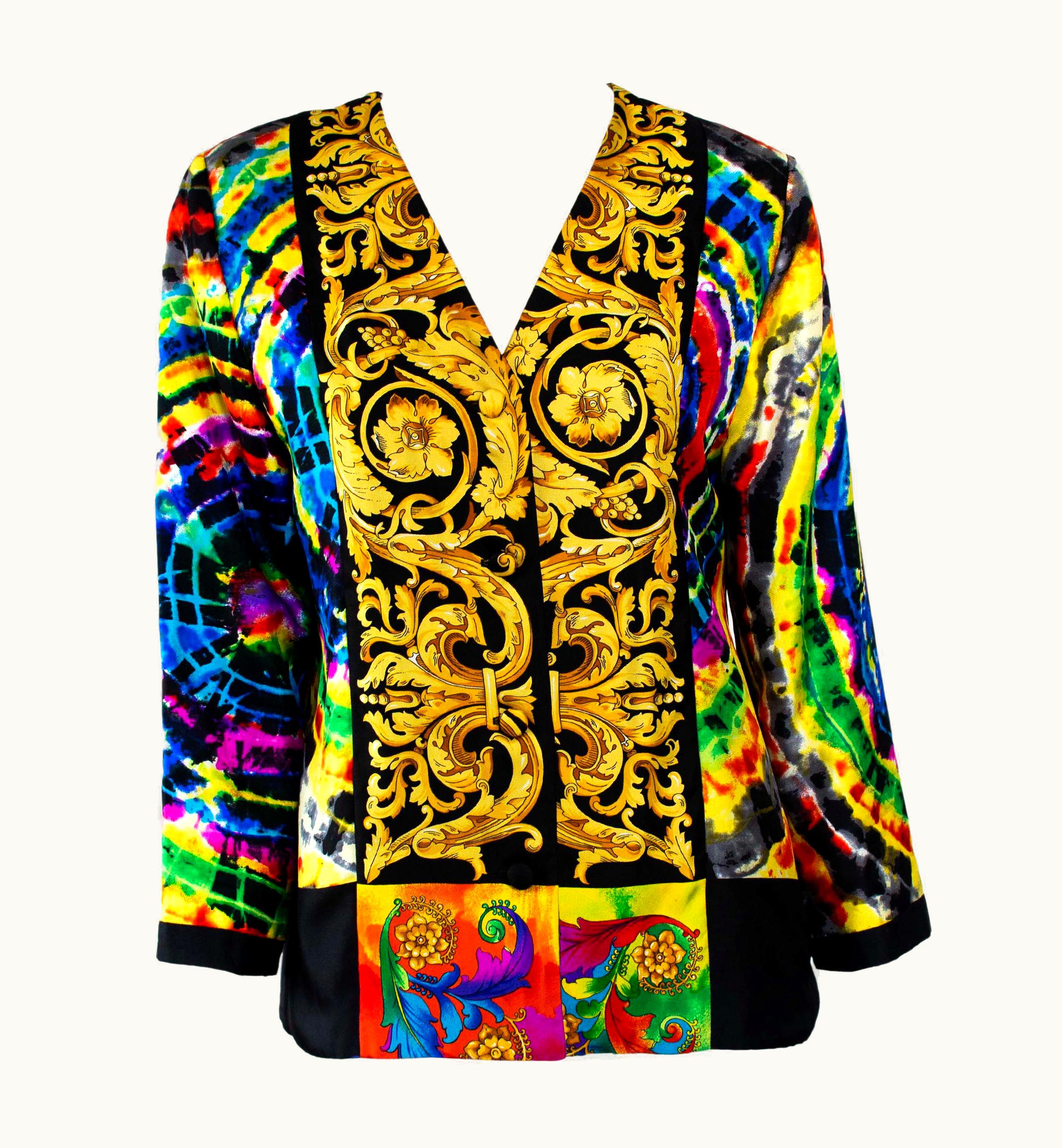 Gianni Versace Couture Early 90s Atelier Versace Tie Dye Baroque Silk Evening Jacket By Gianni Versace