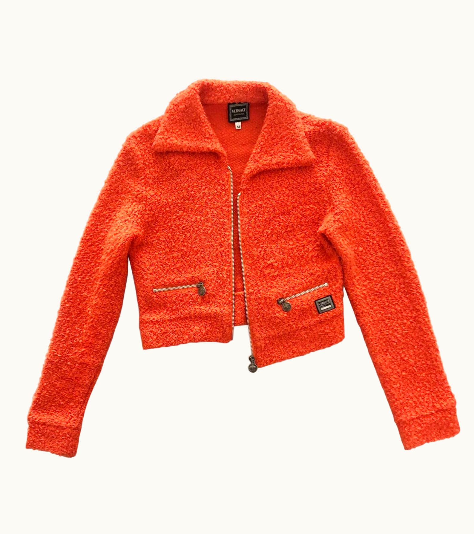 Versace 1990s Versace Jeans Couture Orange Cropped Medusa Jacket