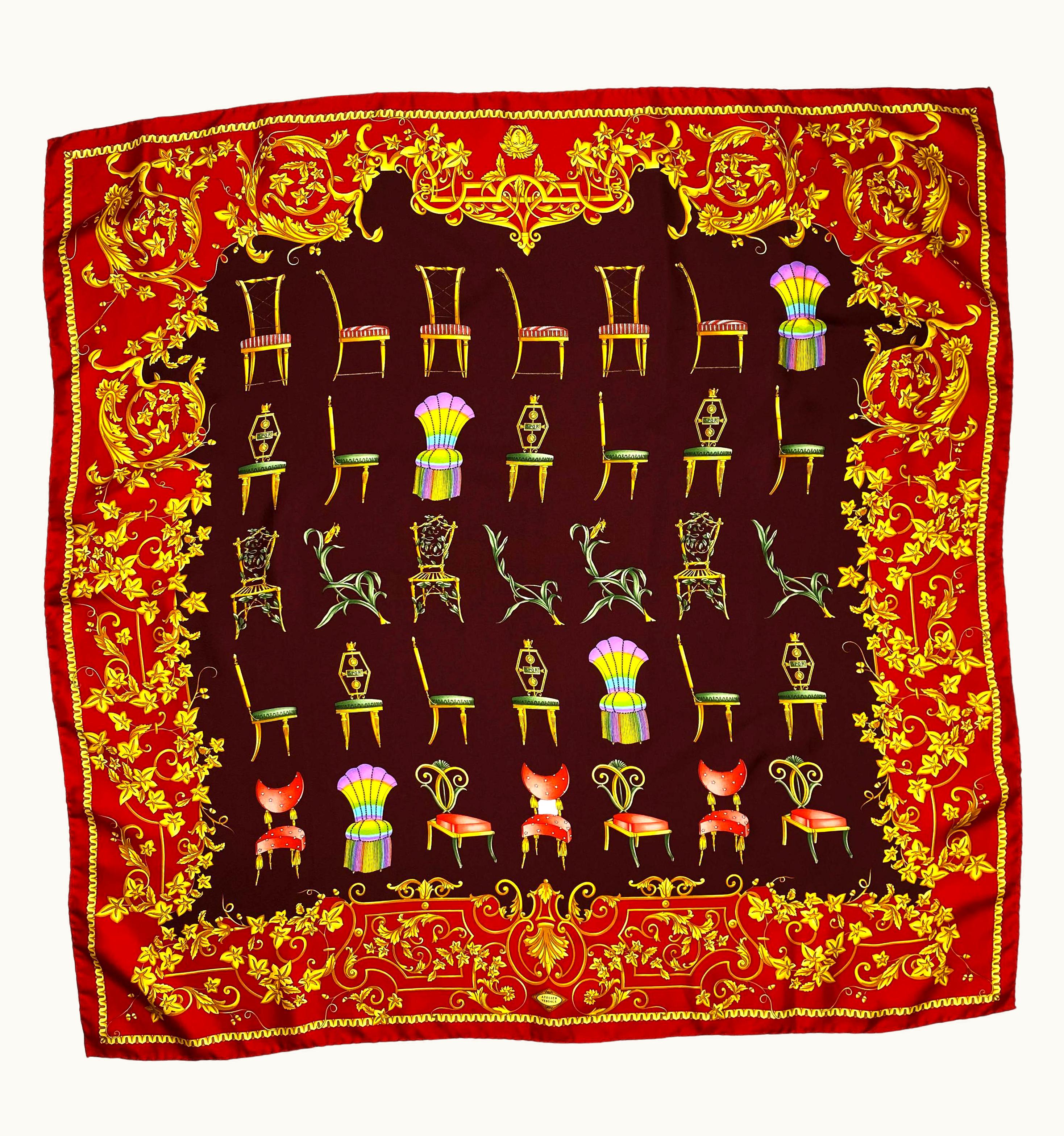 Versace Atelier Versace By Gianni Silk Square Chair Printed Scarf