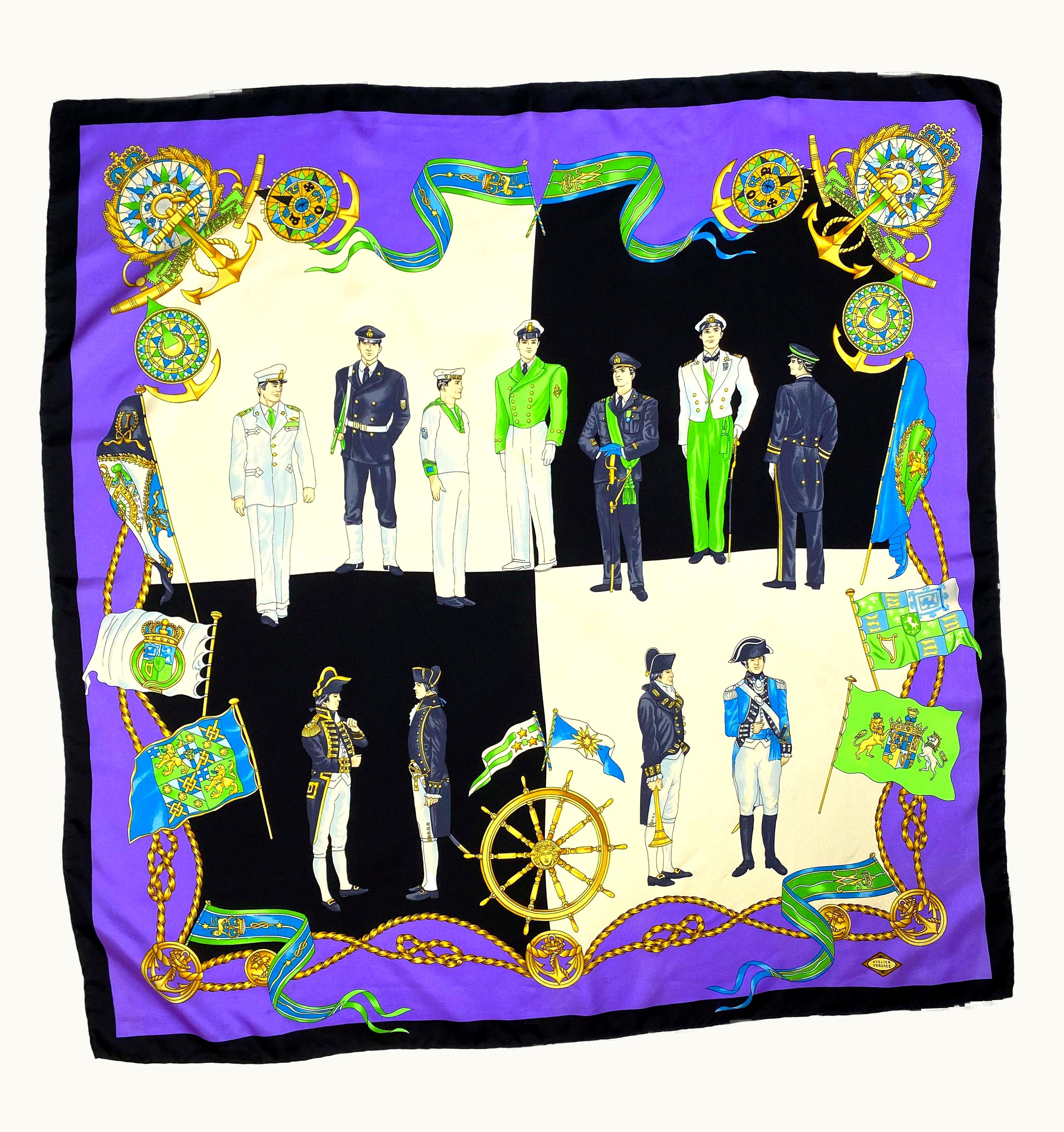 Versace 1990s Atelier Versace Navy Men Print Silk Square Scarf