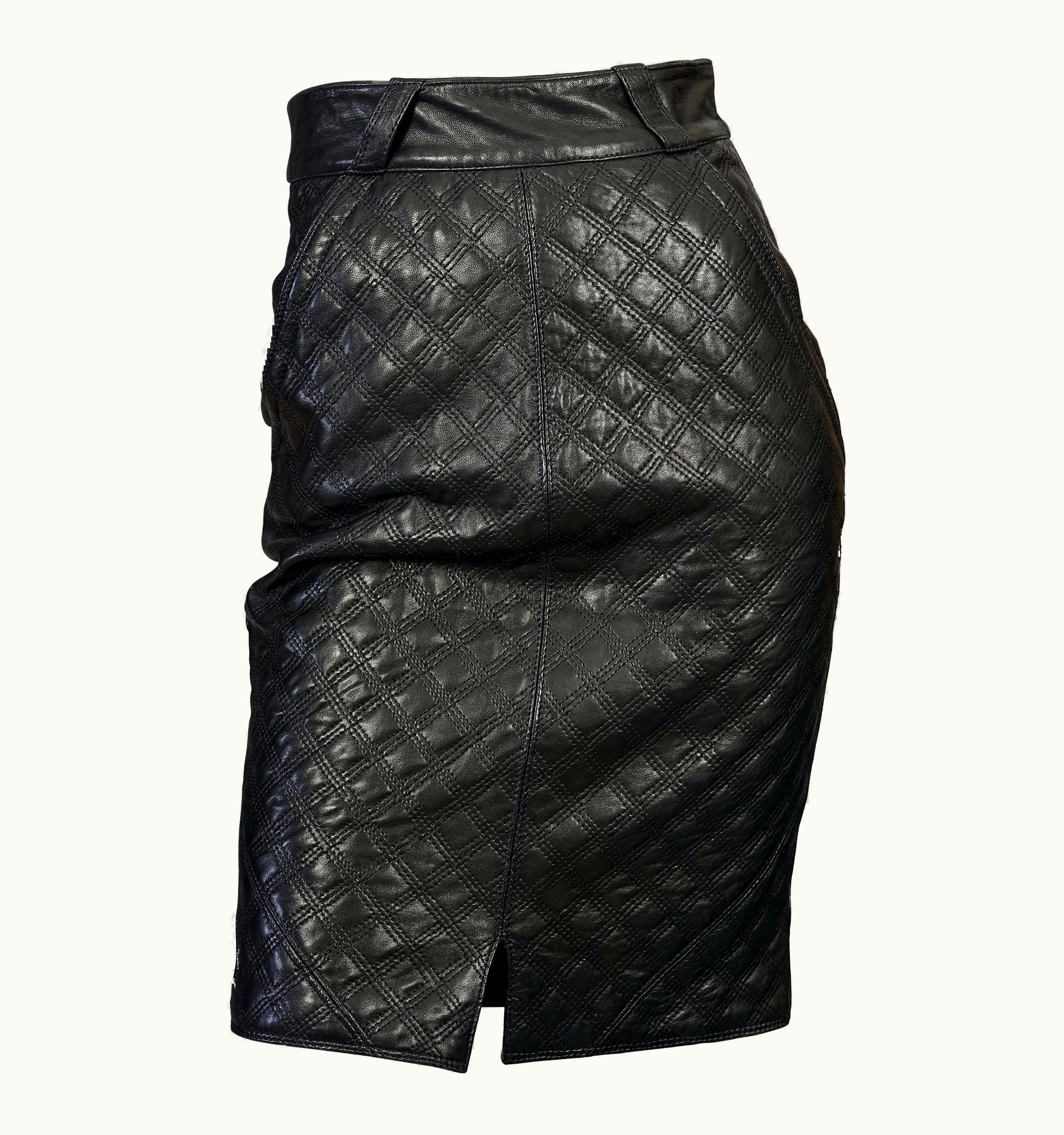 Gianni Versace Couture Vintage 1990s Gianni Versace Black Quilted Leather Skirt
