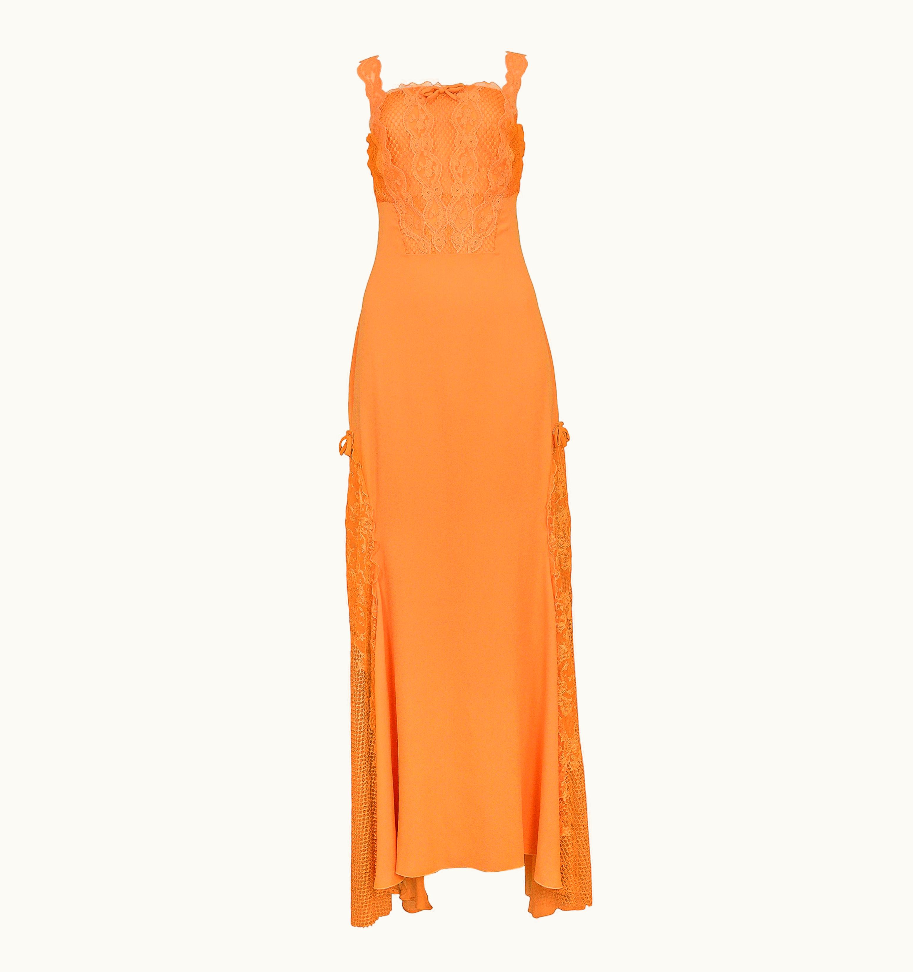 Gianni Versace Couture Vintage Gianni Versace Apricot Lace Runway Gown 1997