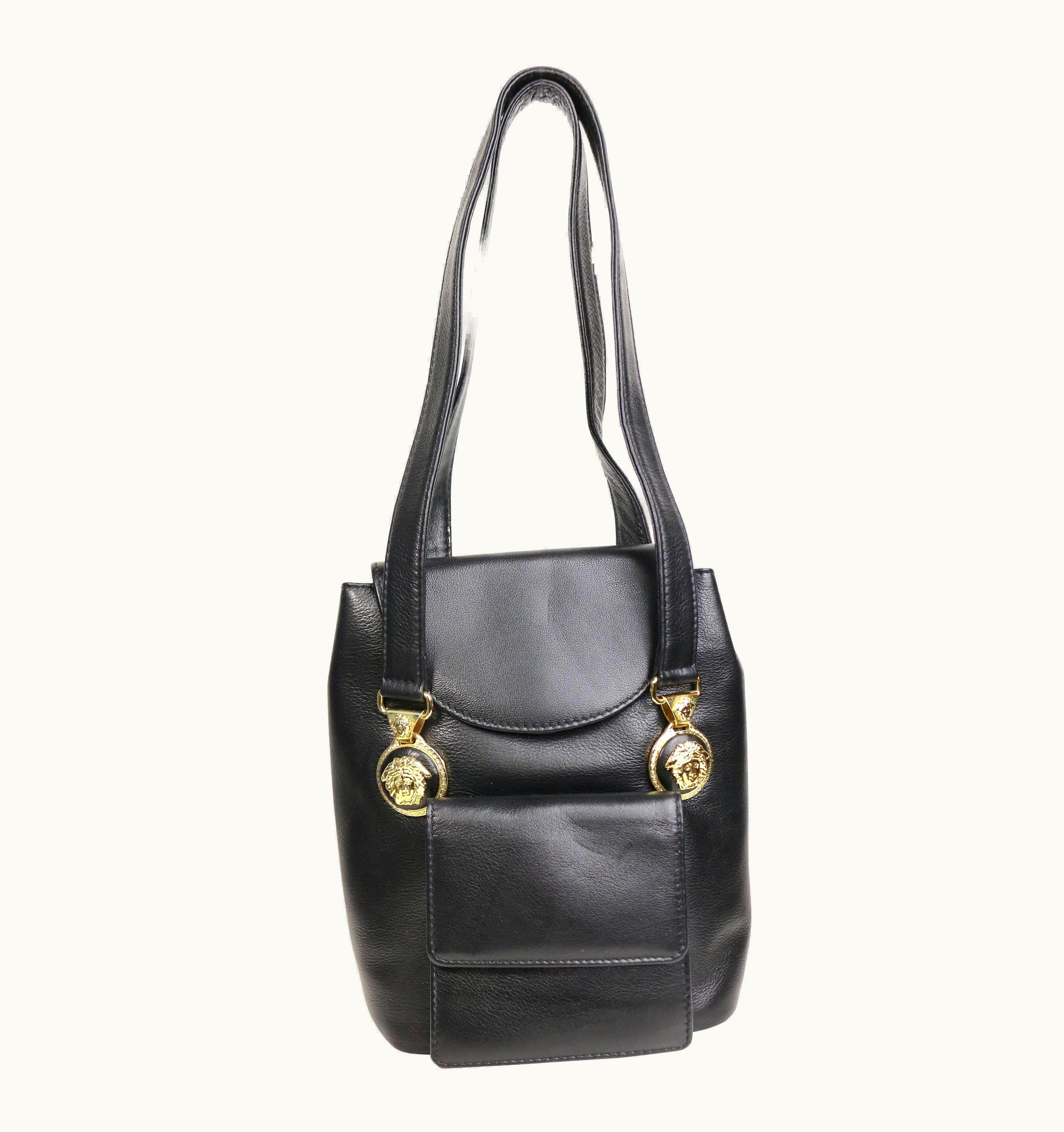Gianni Versace Couture 90s Gianni Versace Black Leather Medusa Mini Handbag