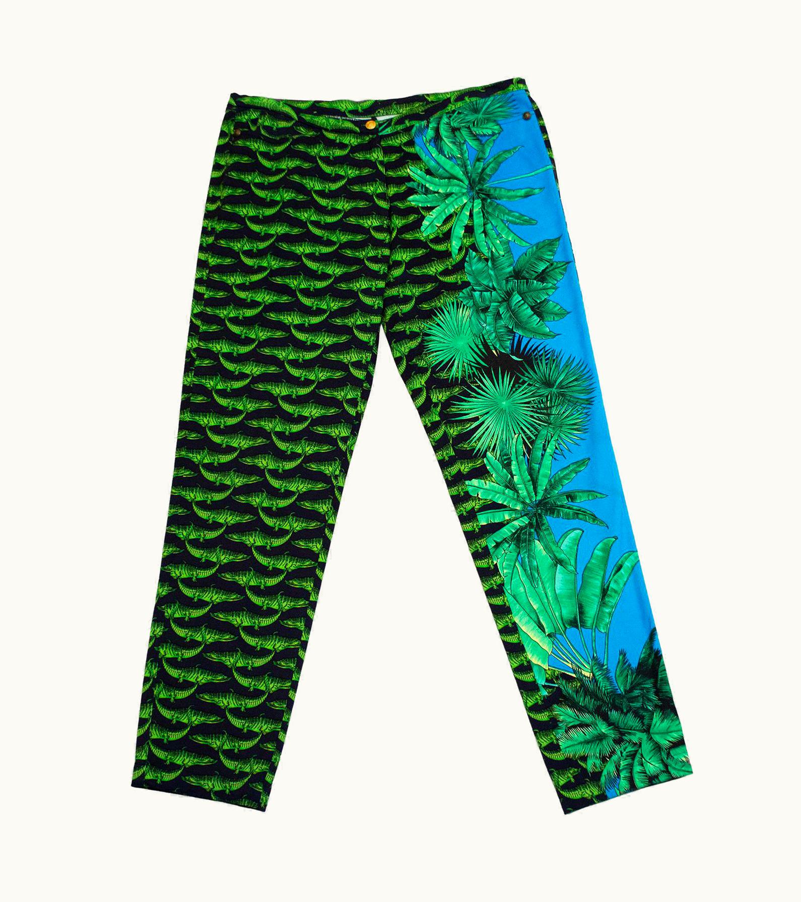Versace 1990s Versace Alligator And Palm Tree Print Jeans