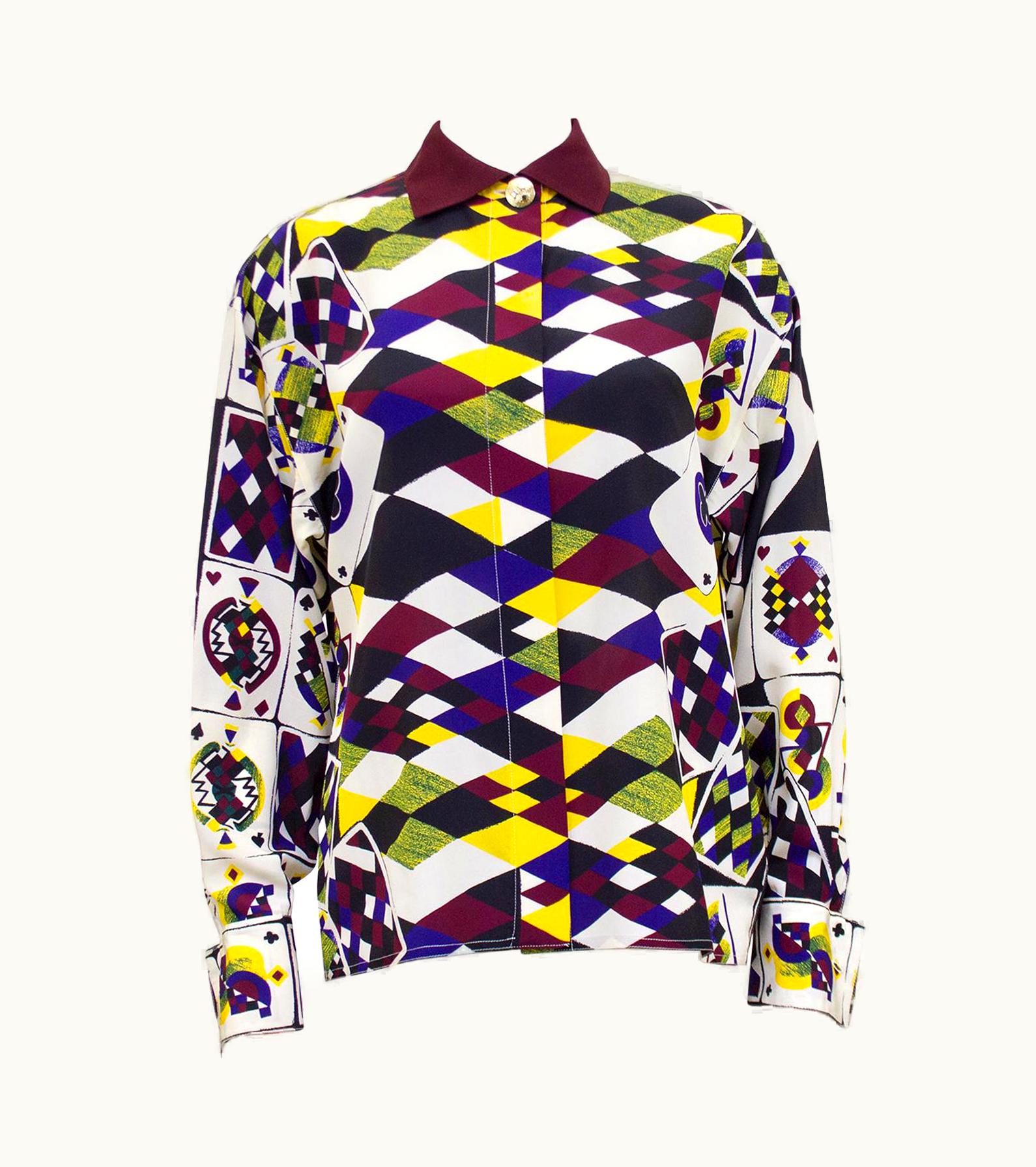 Gianni Versace Couture 1990s Gianni Versace Playing Card Print Silk Shirt