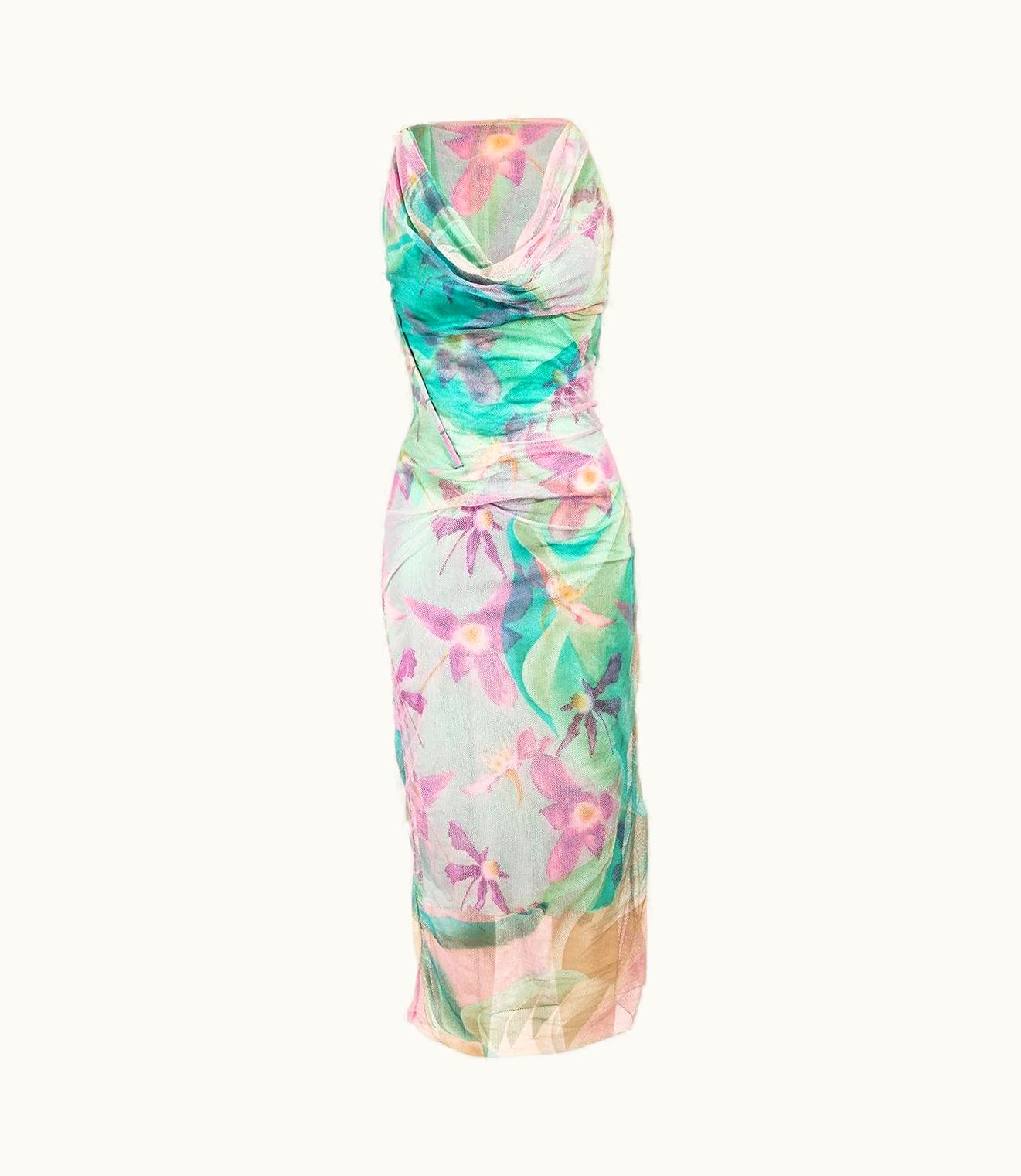 Gianni Versace Couture S/S 1999 Gianni Versace Pastel Floral Midi Dress